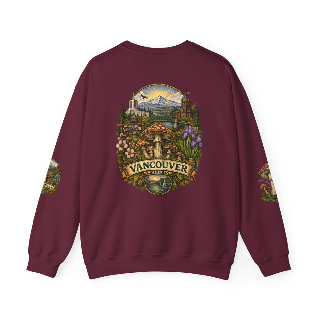 Mushroom Vancouver Crewneck Sweatshirt — Scenic Pacific Northwest Fungi Design