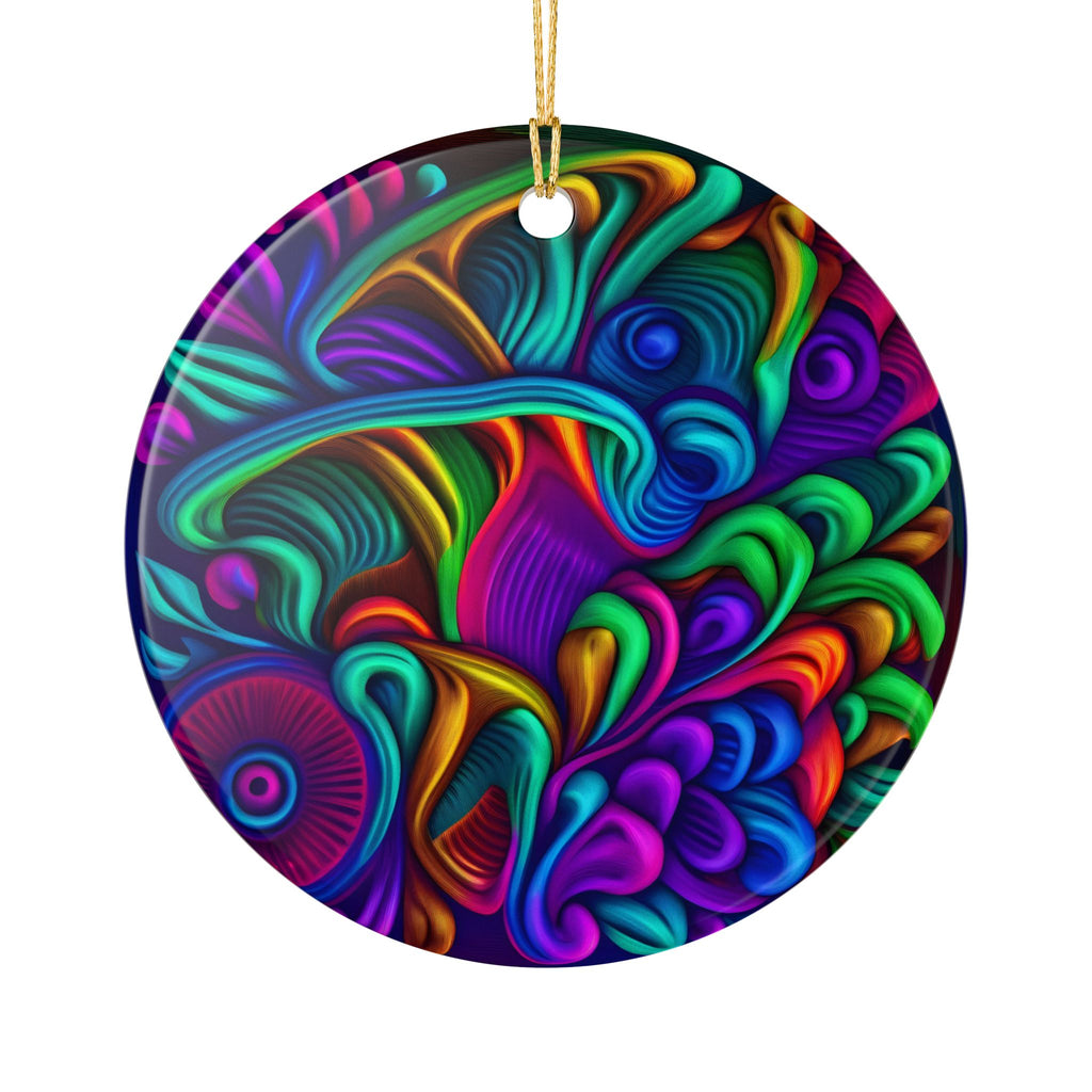 Ceramic Ornament: Heart Ceramic Ornament — Vibrant Abstract Rainbow Swirl Decoration