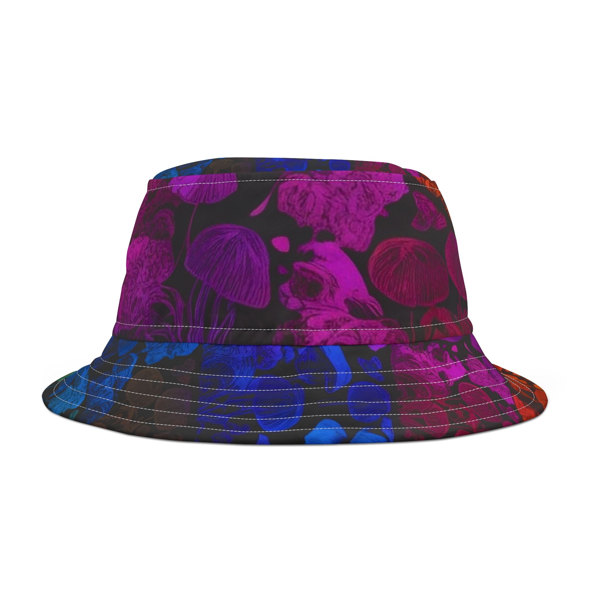 Psychedelic Mushroom Print Bucket Hat - Rainbow Jellyfish & Fungi AOP