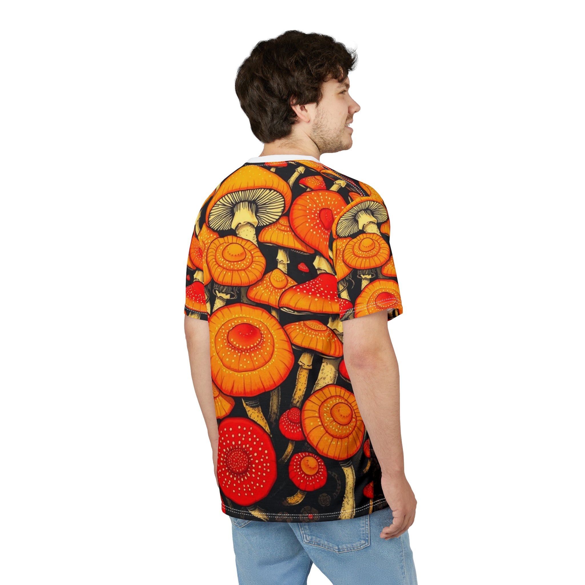Psychedelic Orange Mushroom All-Over Print Tee
