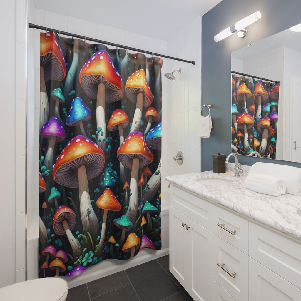 Mushroom Forest Shower Curtain — Colorful Psychedelic Fungi Bathroom Decor