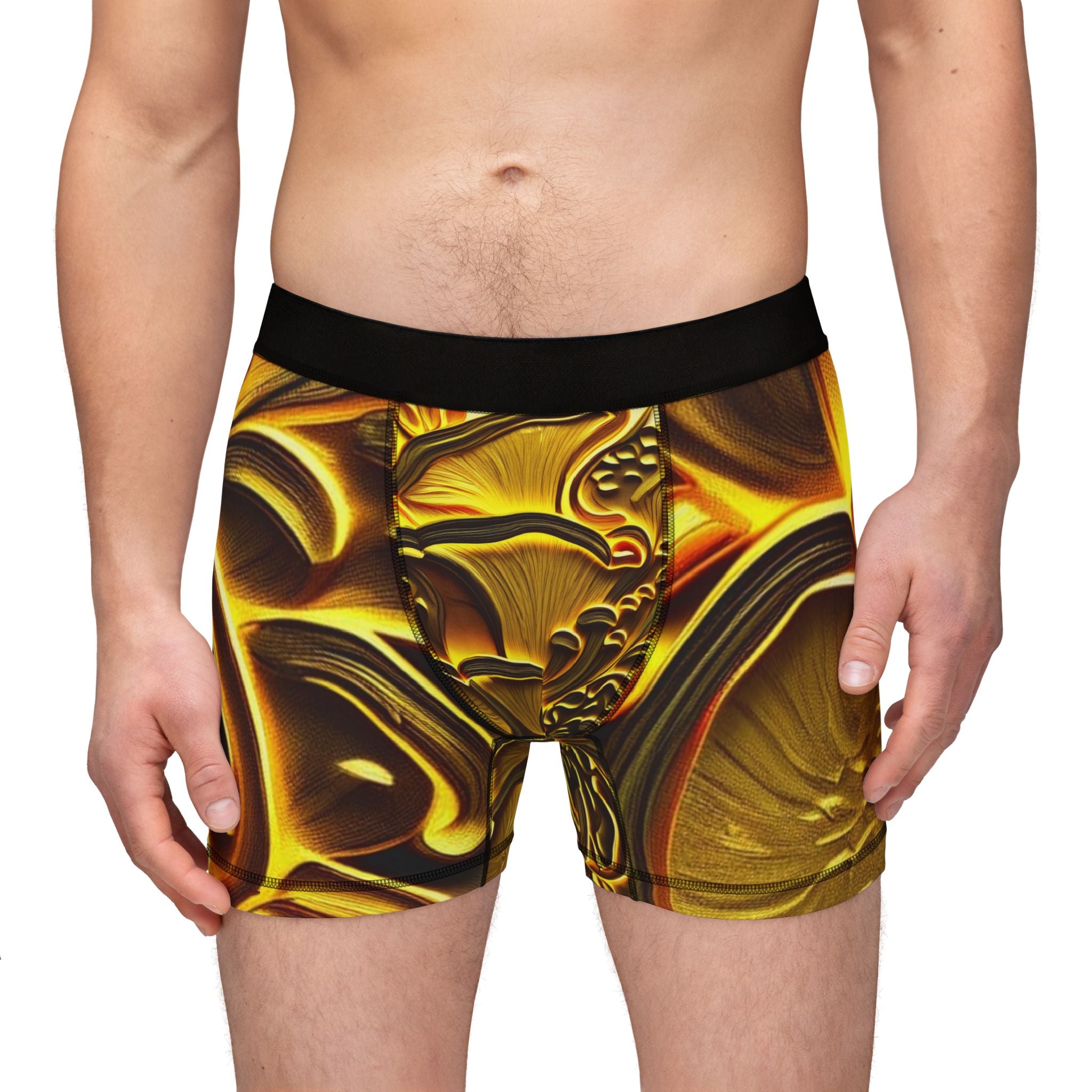 Gold Swirl Abstract Men's Boxer Briefs — Luxe Metallic Pattern AOP