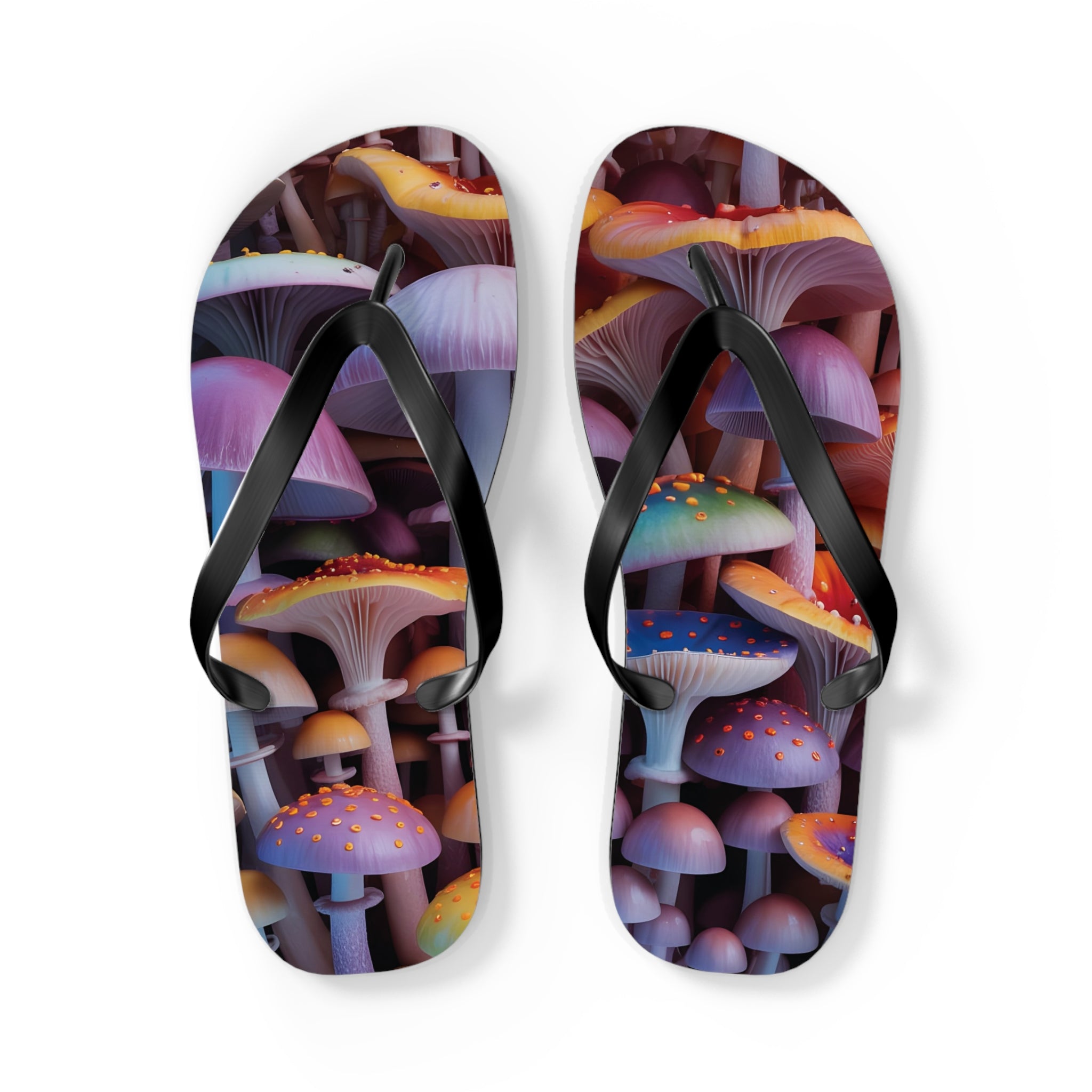 Flops: Psychedelic Mushroom Flip Flops - Colorful Fantasy Beach Sandals