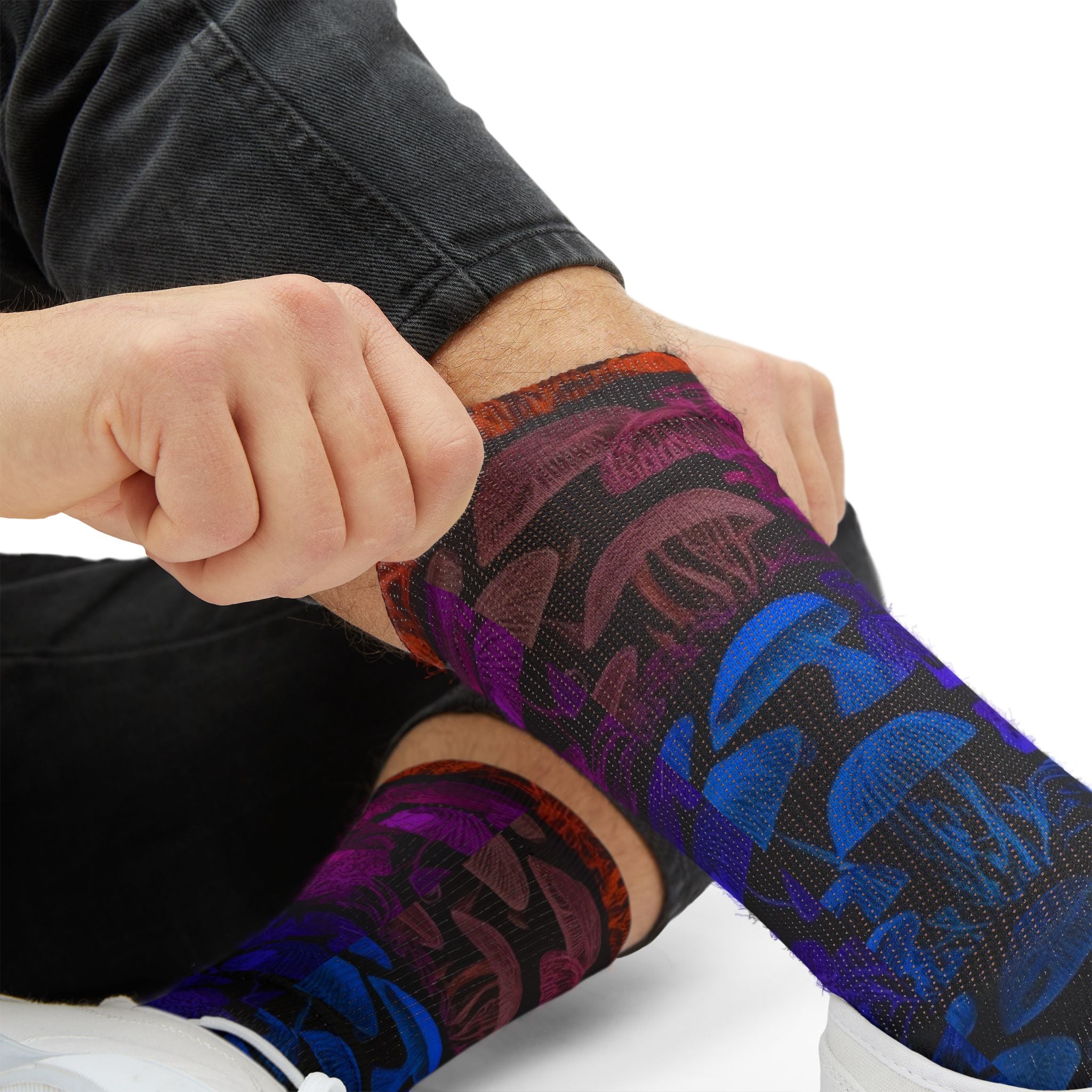 Mushroom Tie-Dye Sublimation Socks — Colorful Psychedelic Fungi Crew Socks