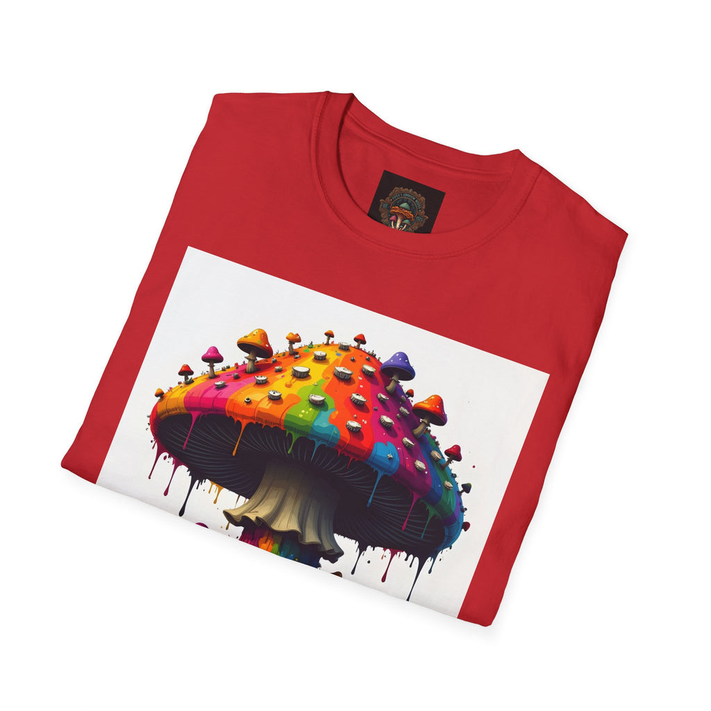 Piper's Shroom Works T-Shirt — Rainbow Drip Mushroom Graphic Tee