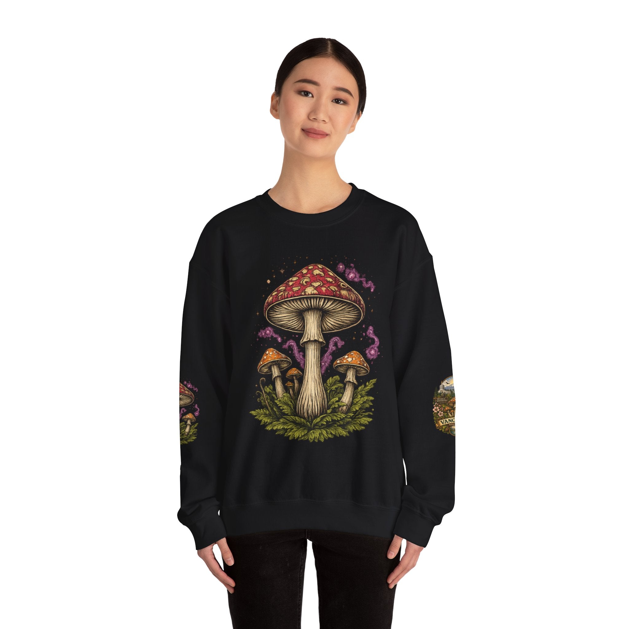 Mushroom Vancouver Crewneck Sweatshirt — Scenic Pacific Northwest Fungi Design
