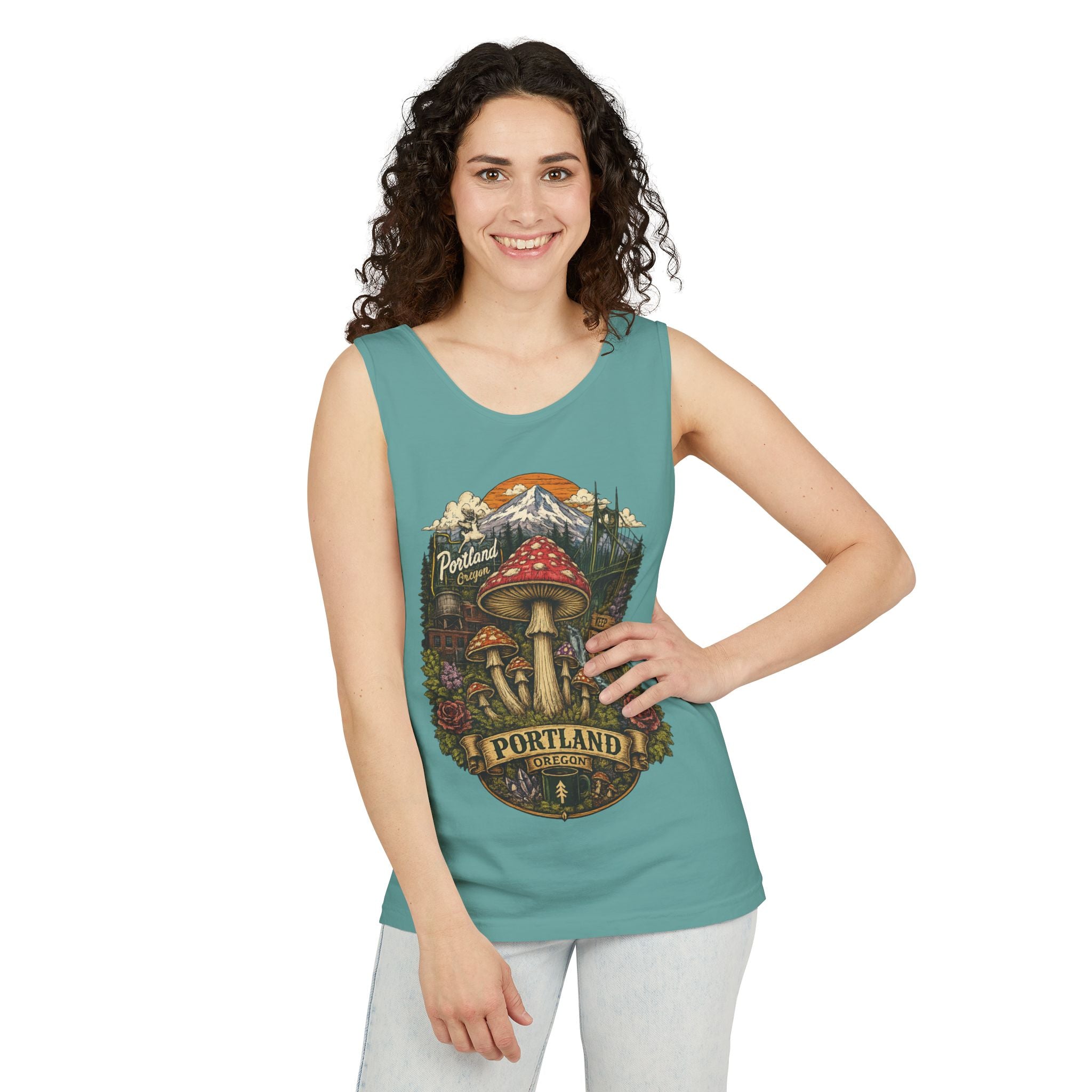 Portland Mushroom Tank Top — Vintage Forest Travel Graphic