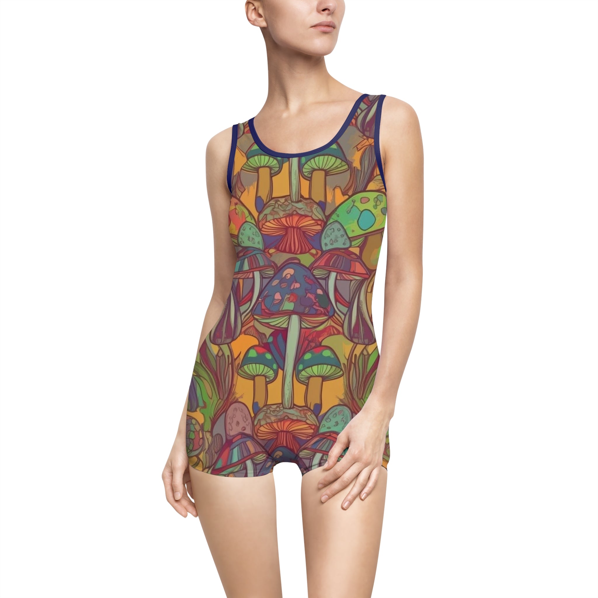 Vintage Mushroom Print Swimsuit — Retro Psychedelic One-Piece