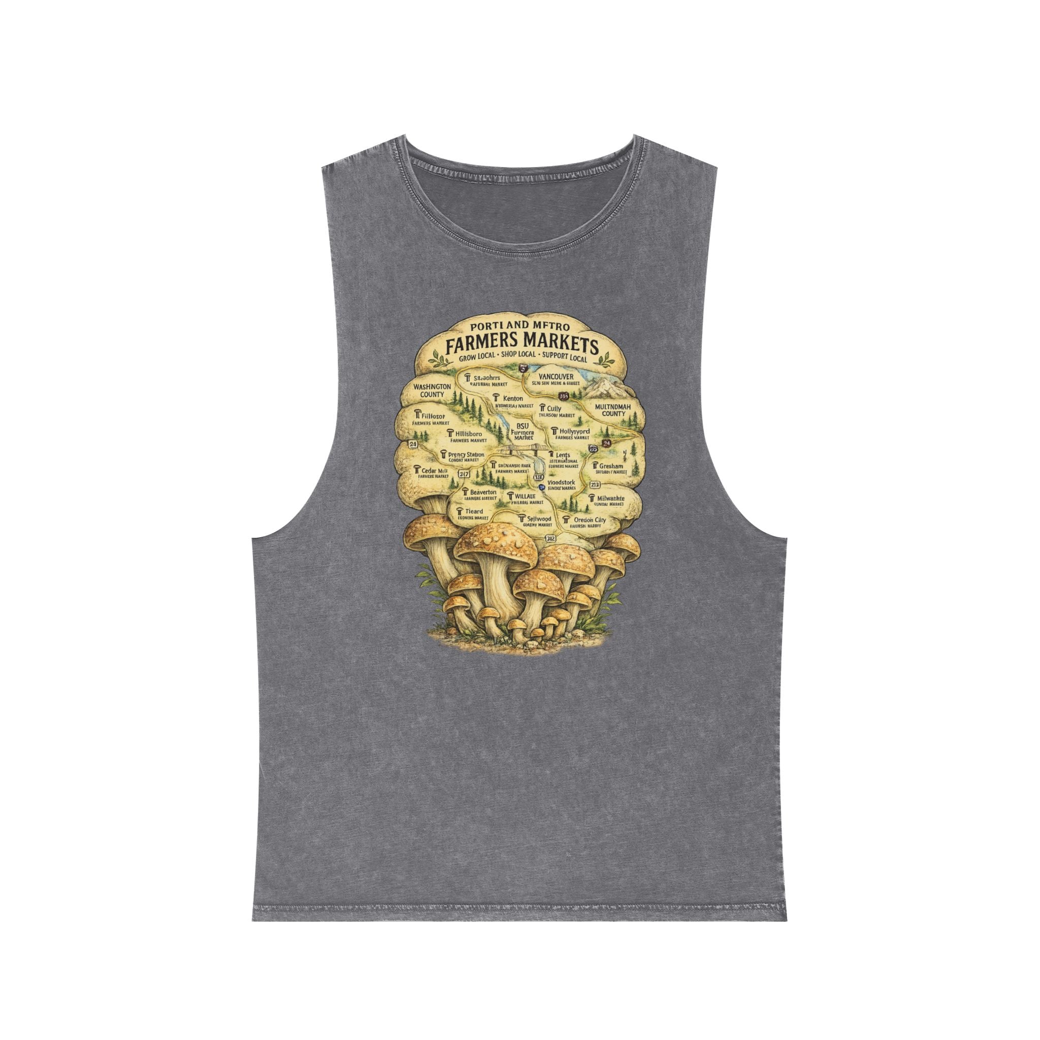City: Stonewash Tank Top: Mushroom Festival Tank — Farmers Markets Map Stonewash Tank