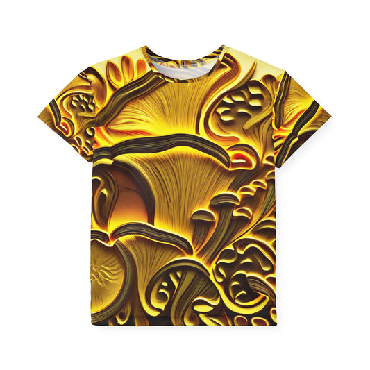 🌟 Golden Mushroom Glow – Kids’ All-Over Print T-Shirt