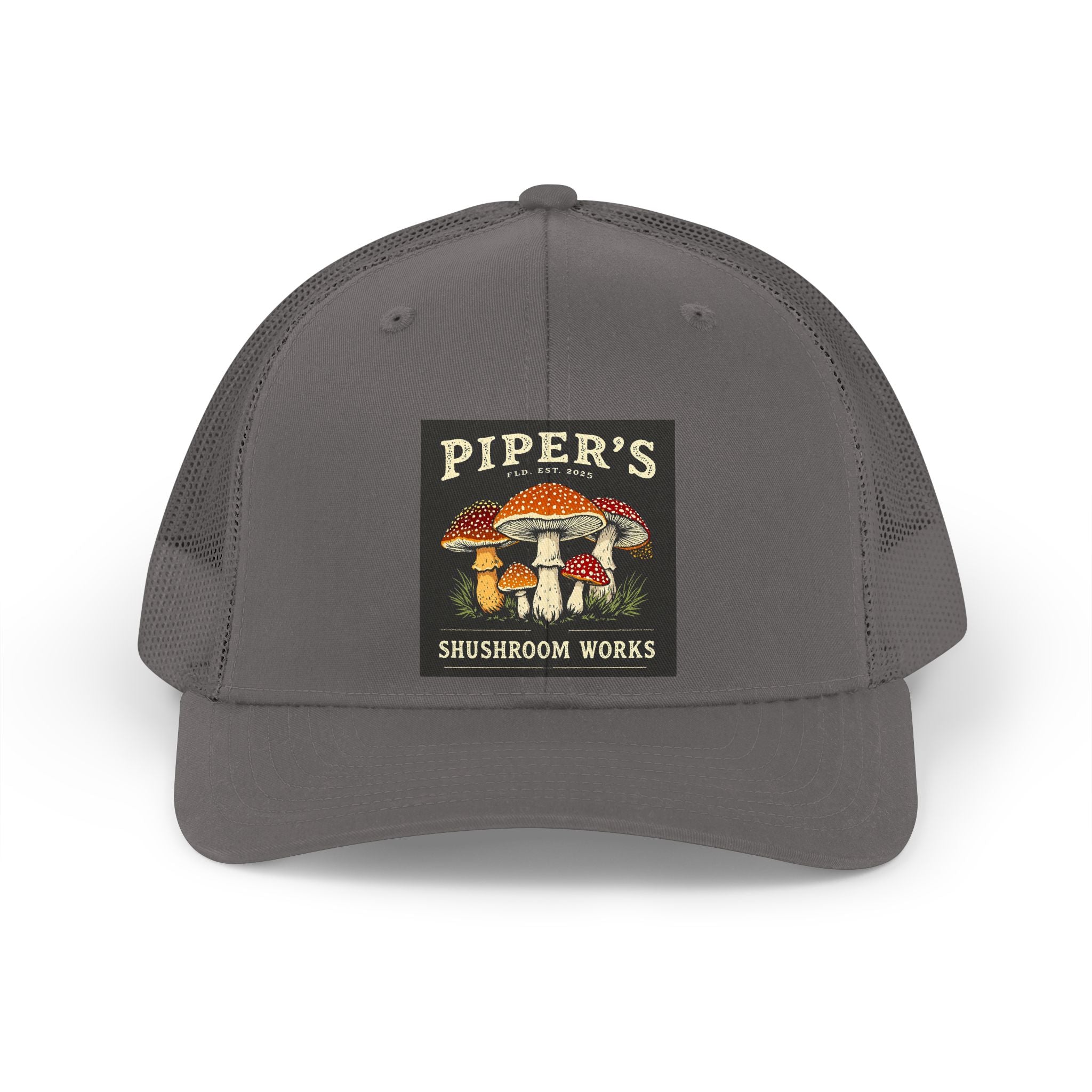 Retro Mushroom Trucker Hat — "Piper's" Vintage Patch Cap