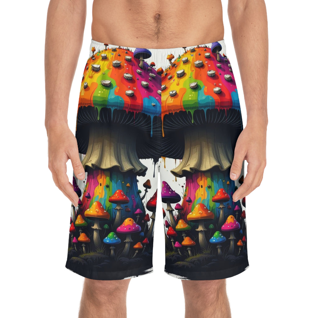 Shorts de bain imprimés intégralement à motif champignon arc-en-ciel psychédélique — Homme