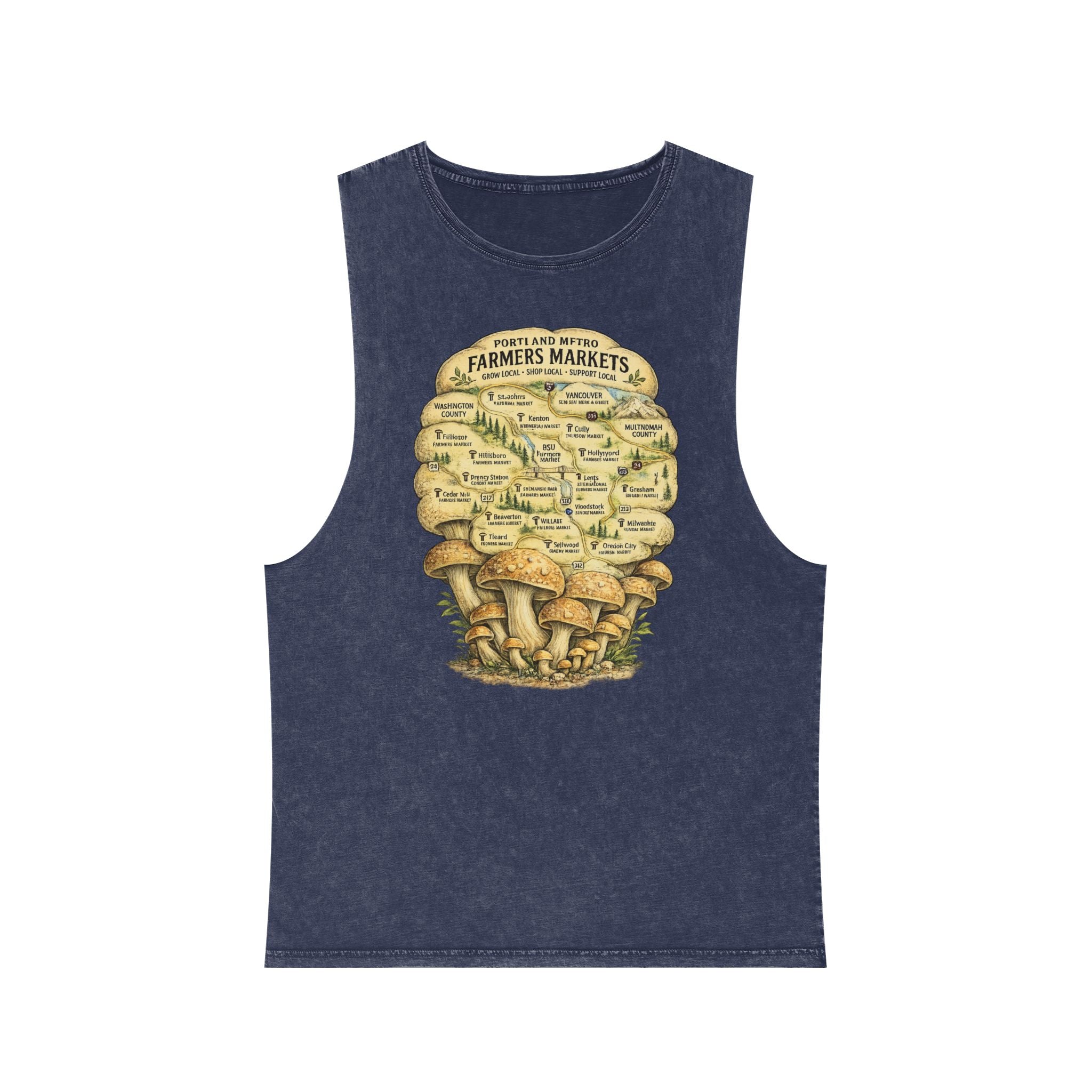 City: Stonewash Tank Top: Mushroom Festival Tank — Farmers Markets Map Stonewash Tank