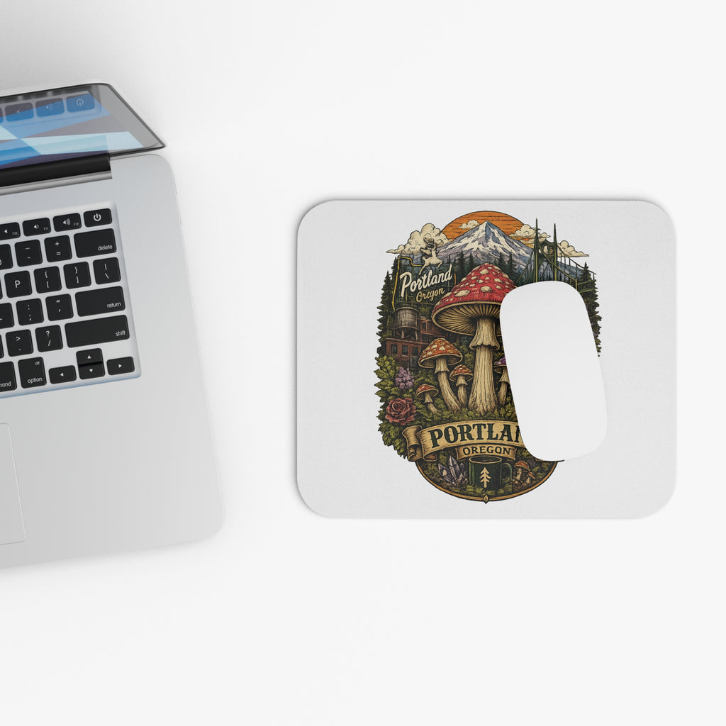 Mouse Pad: Portland Oregon Mushroom Illustration Mouse Pad — 'Keep Portland Weird' Desk Mat