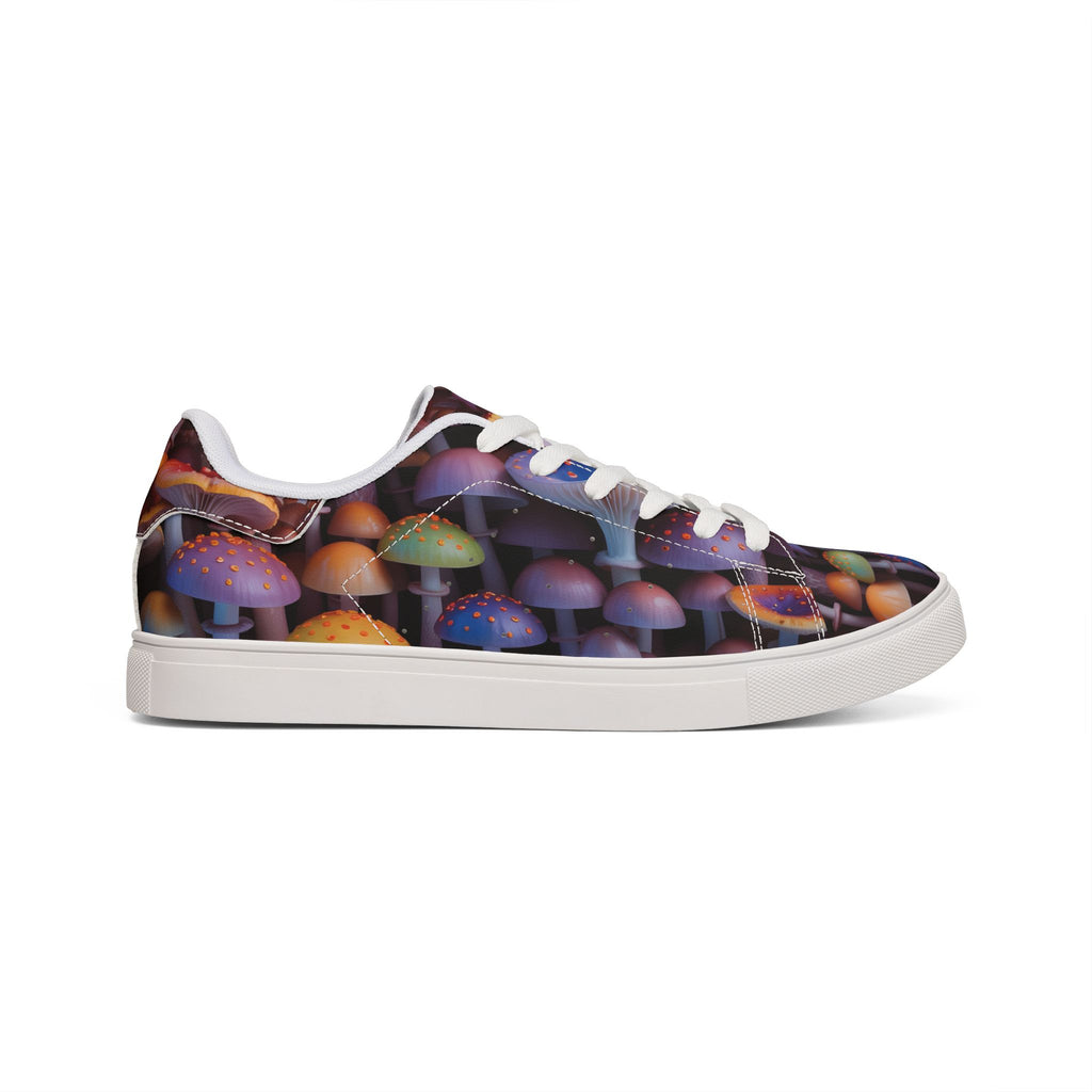 Low-Top Sneakers — Colorful Psychedelic Mushroom Print Leather