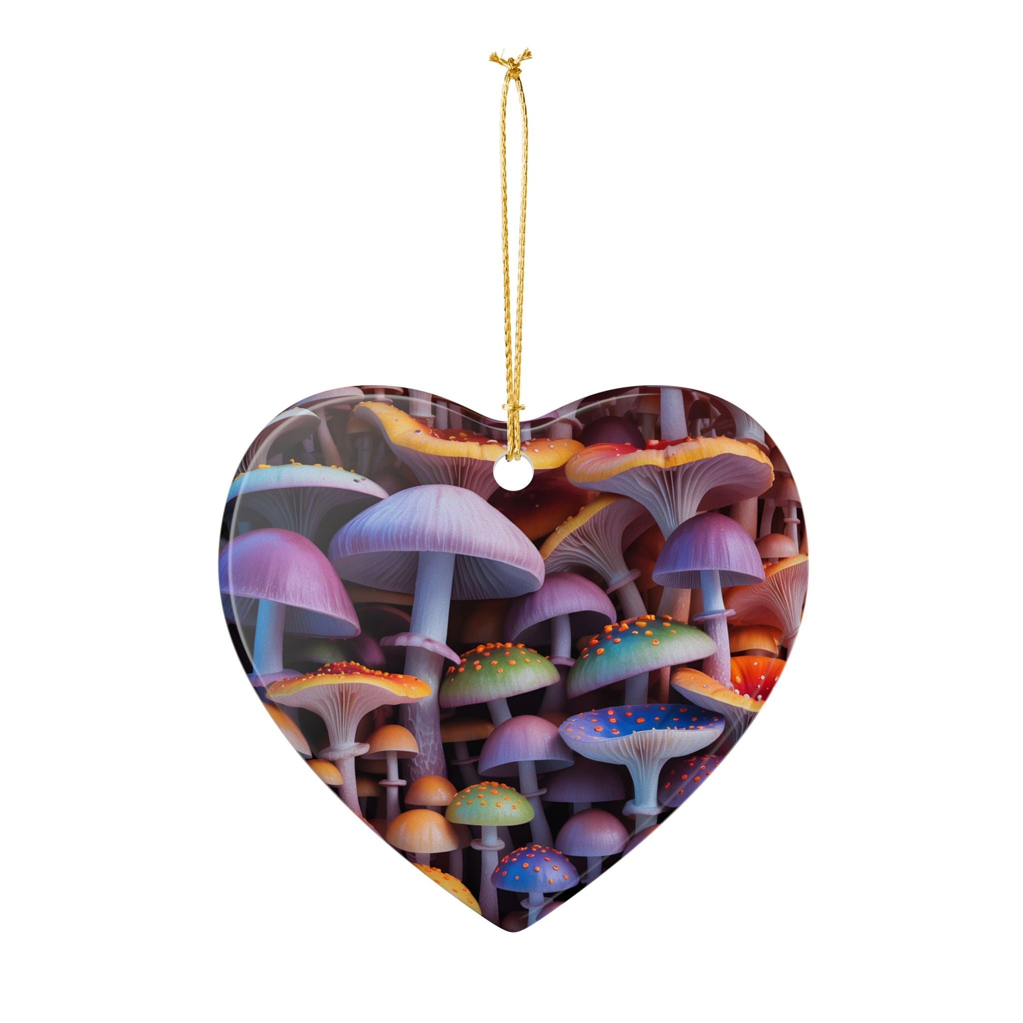 Ceramic Ornament: Heart Ceramic Ornament Colorful Psychedelic Mushroom Decoration