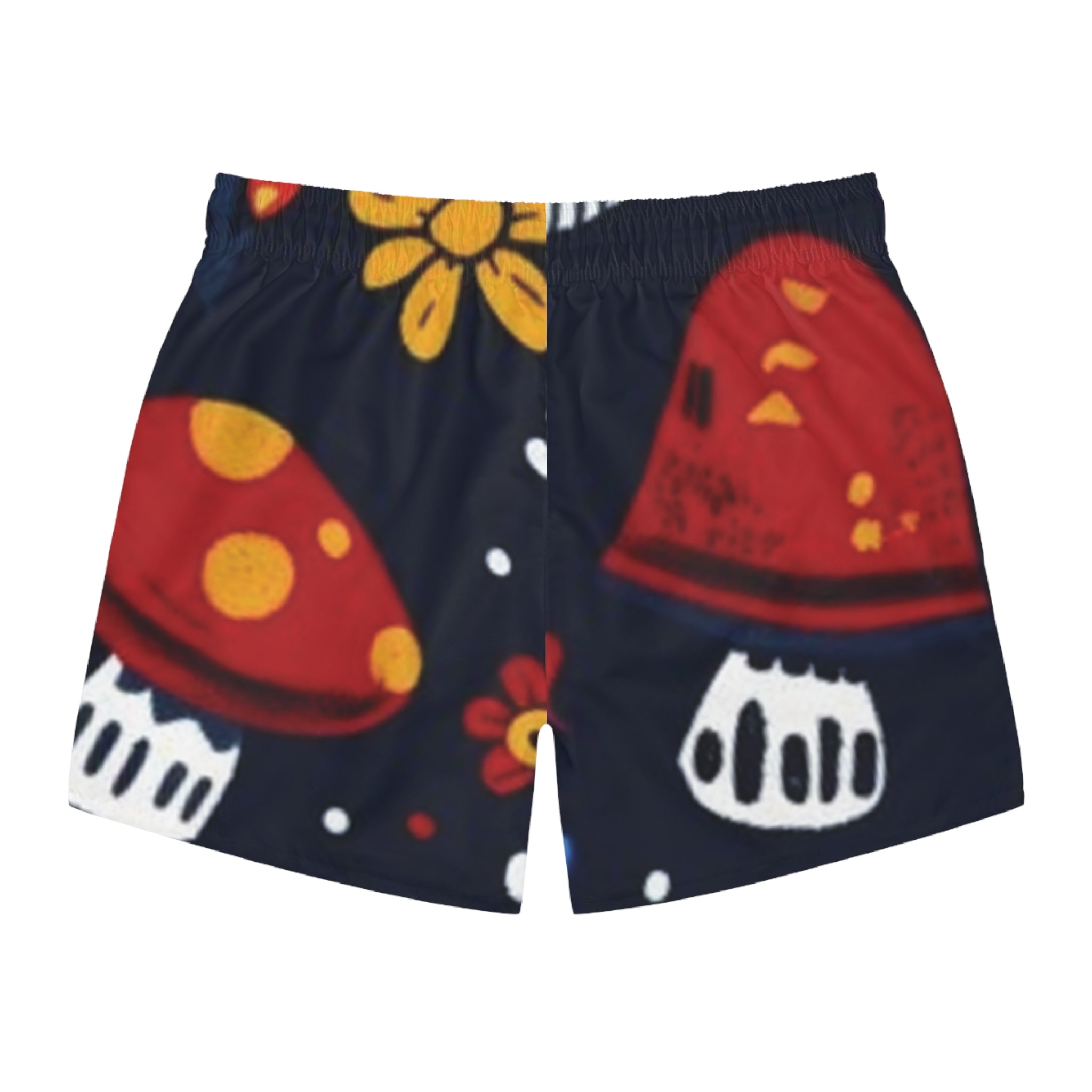 Mushroom Floral Swim Trunks - Red Toadstool Pattern Beach Shorts