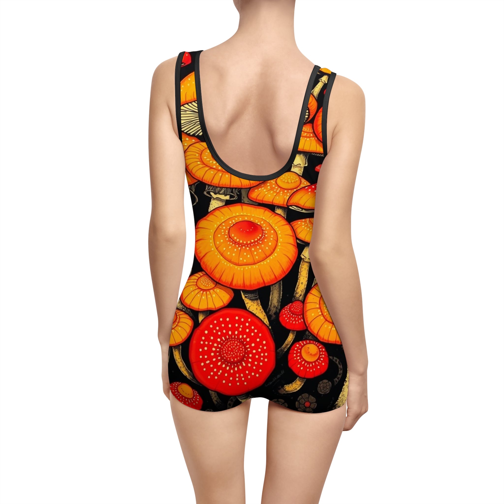 Women's Vintage Mushroom Print Swimsuit, Retro Pool Party, Summer Beachwear