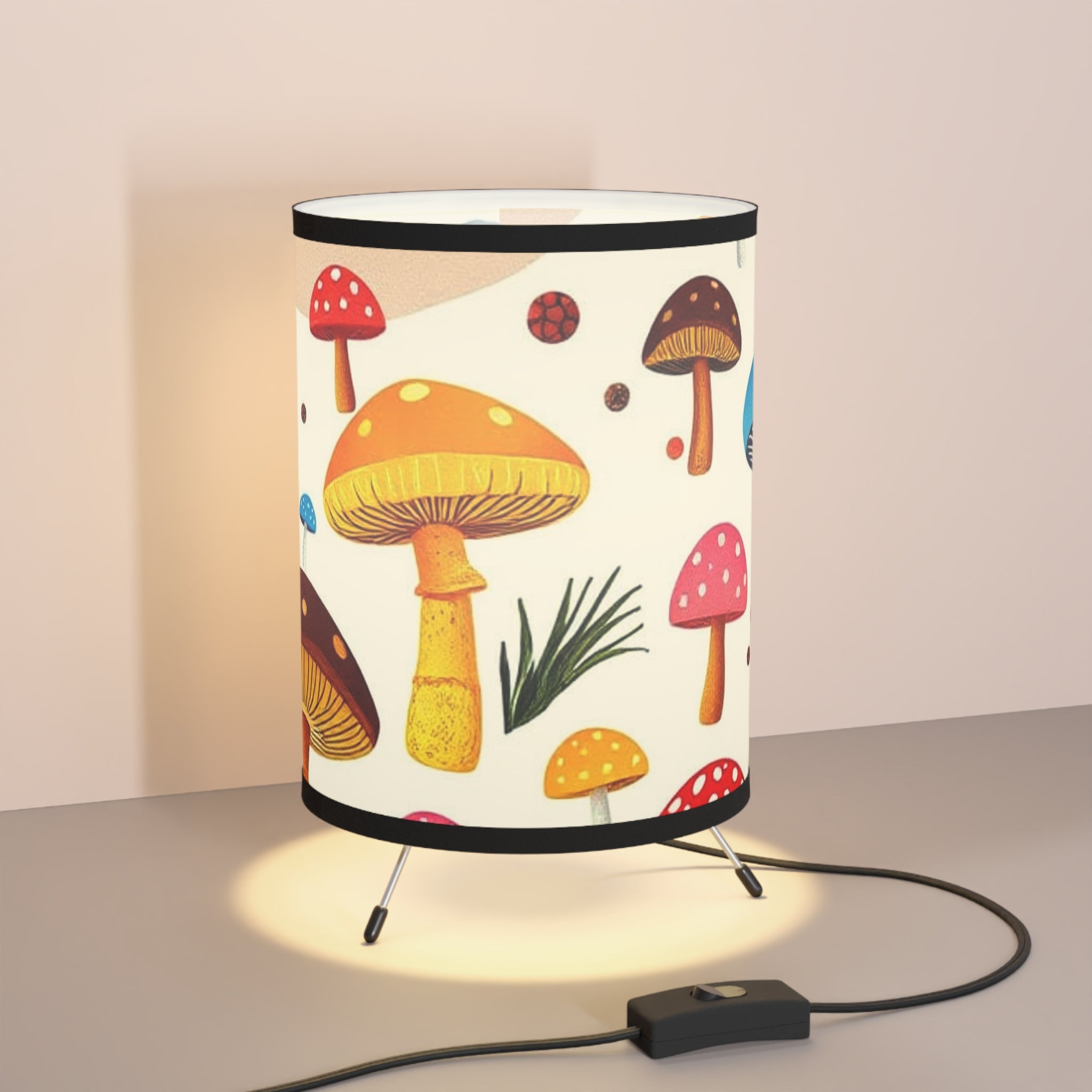 Colorful Mushroom Tripod Lamp, Bohemian Decor, Unique Lighting, Home Decor, Gift for Nature Lovers, Funky Lampshade