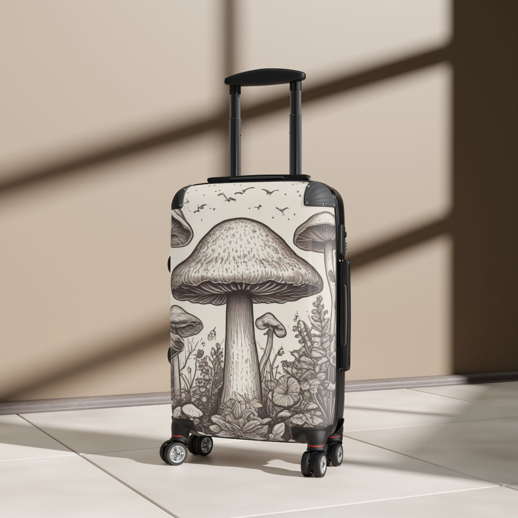 Mushroom Illustration Suitcase – Botanical Fungi Carry-On Luggage