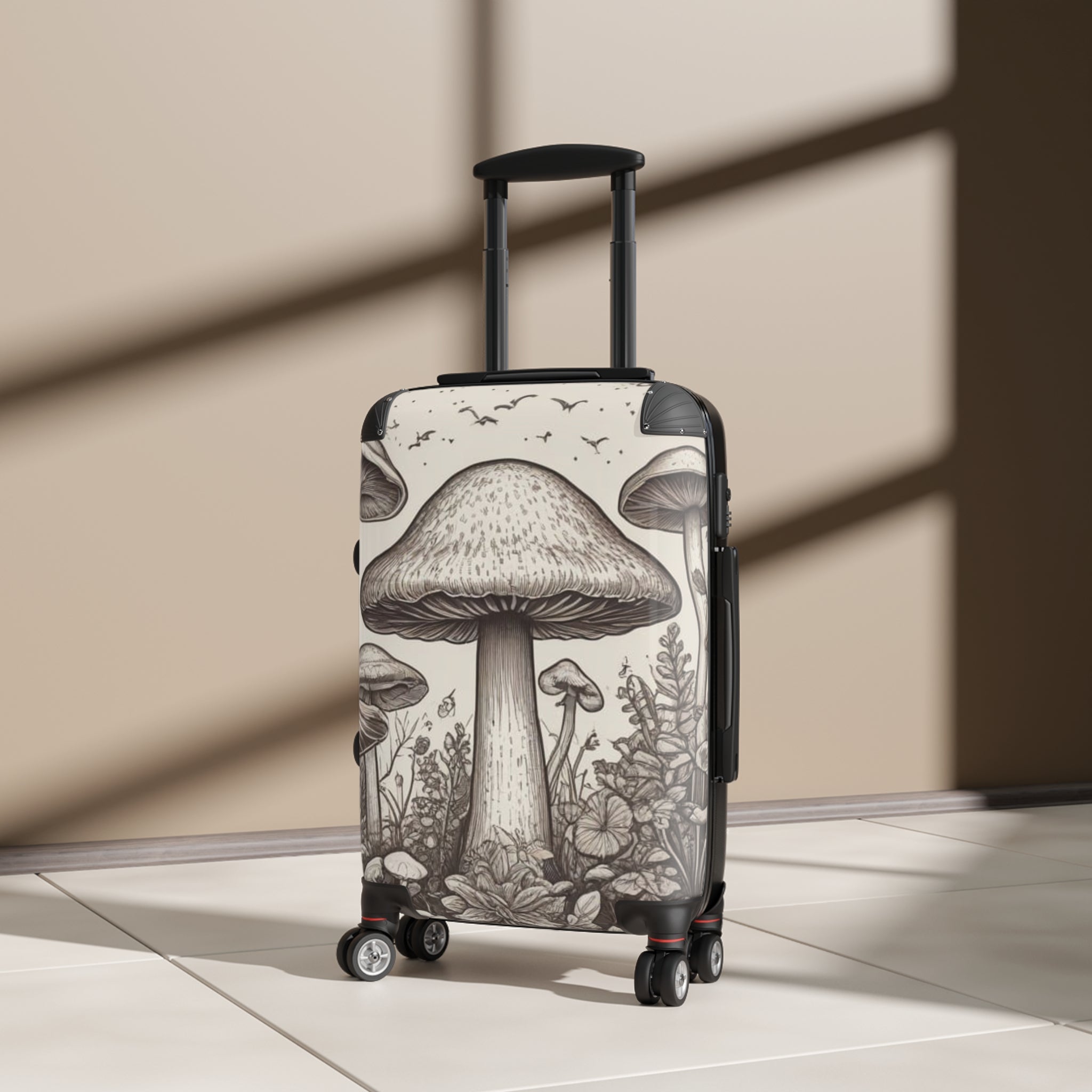 Mushroom Illustration Suitcase – Botanical Fungi Carry-On Luggage
