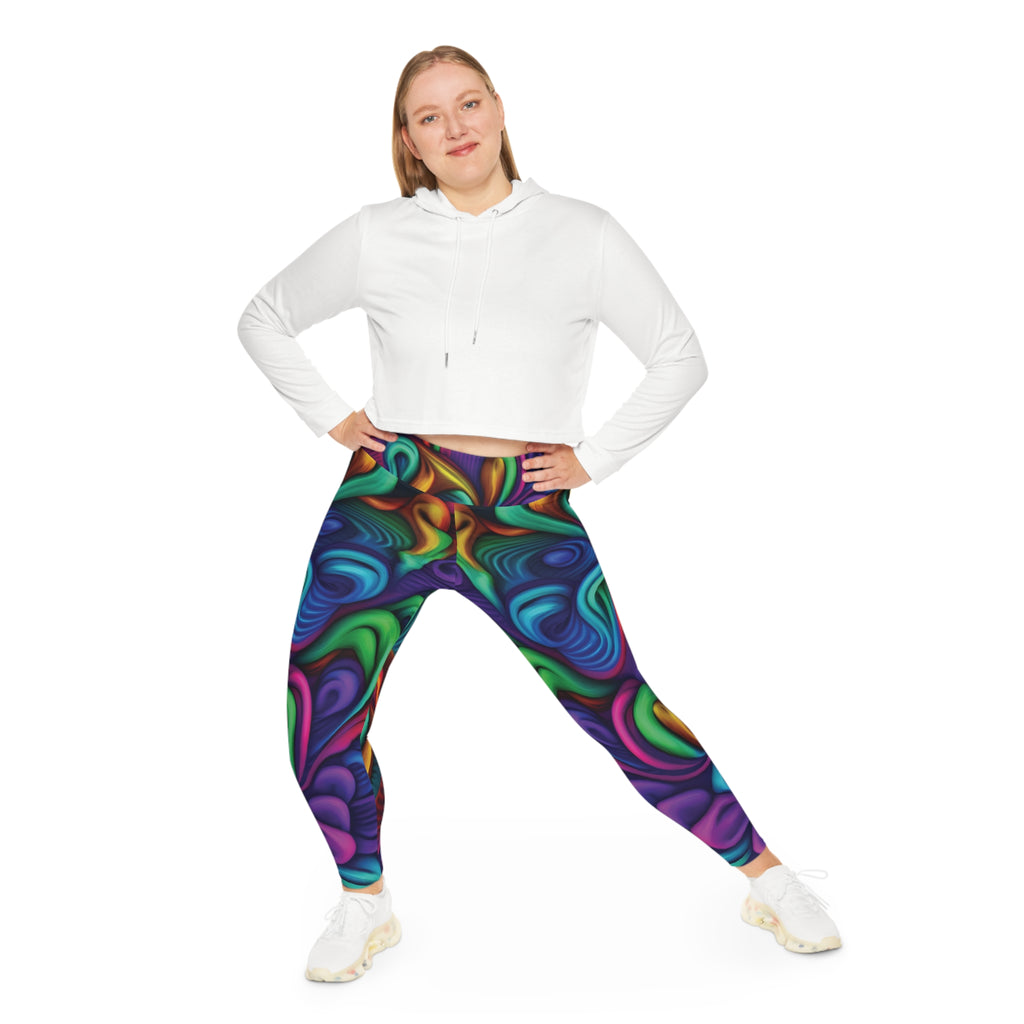 Plus Size Leggings — Psychedelic Rainbow Abstract AOP