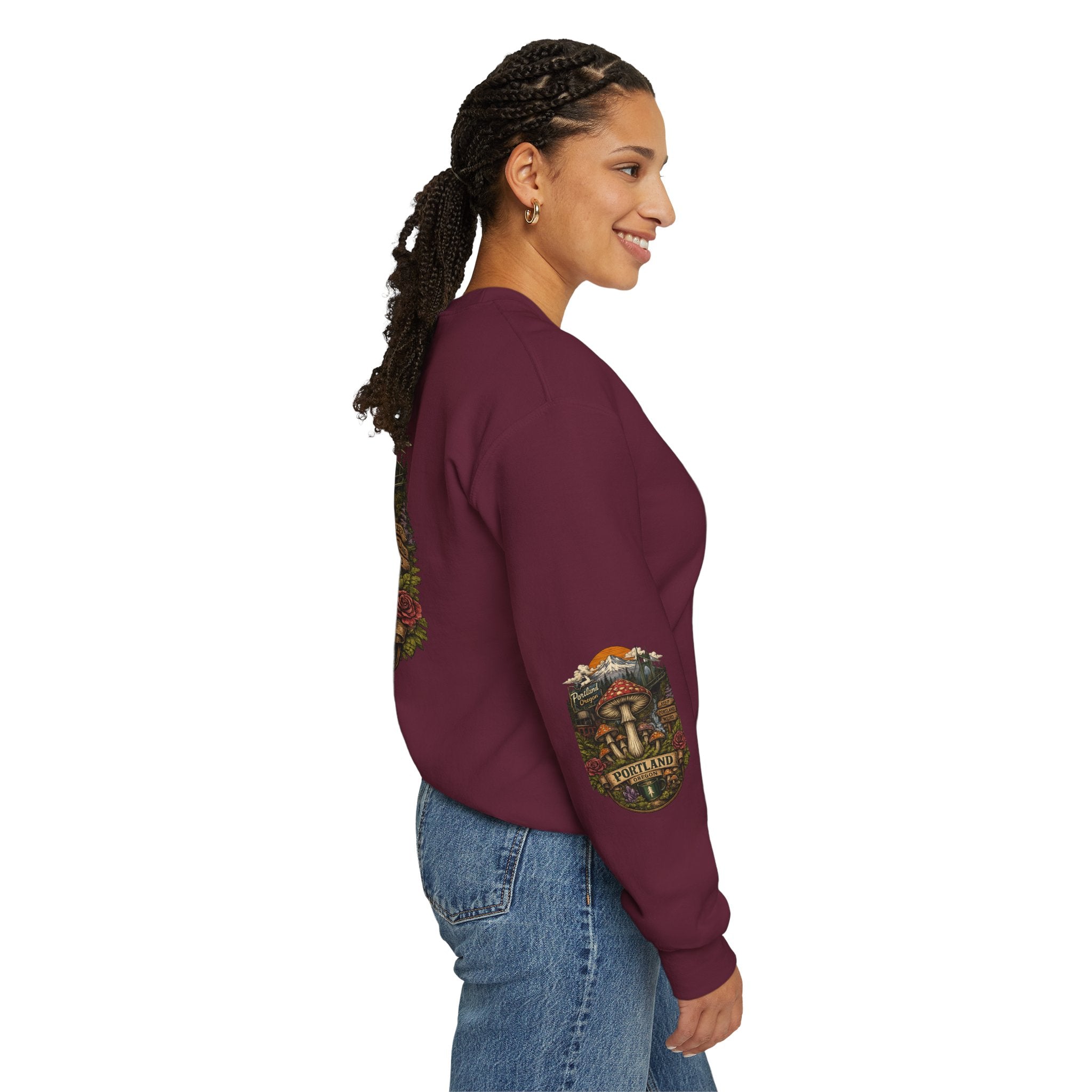 Mushroom Crewneck Sweatshirt — Portland Vintage Psychedelic Fungi Graphic