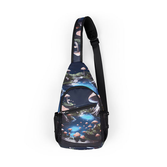 🎒 "Mystic Shroomscape" Sling Bag – Your Adventure Just Got Wilder  Step into the forest of dreams with the Mystic Shroomscape sling bag