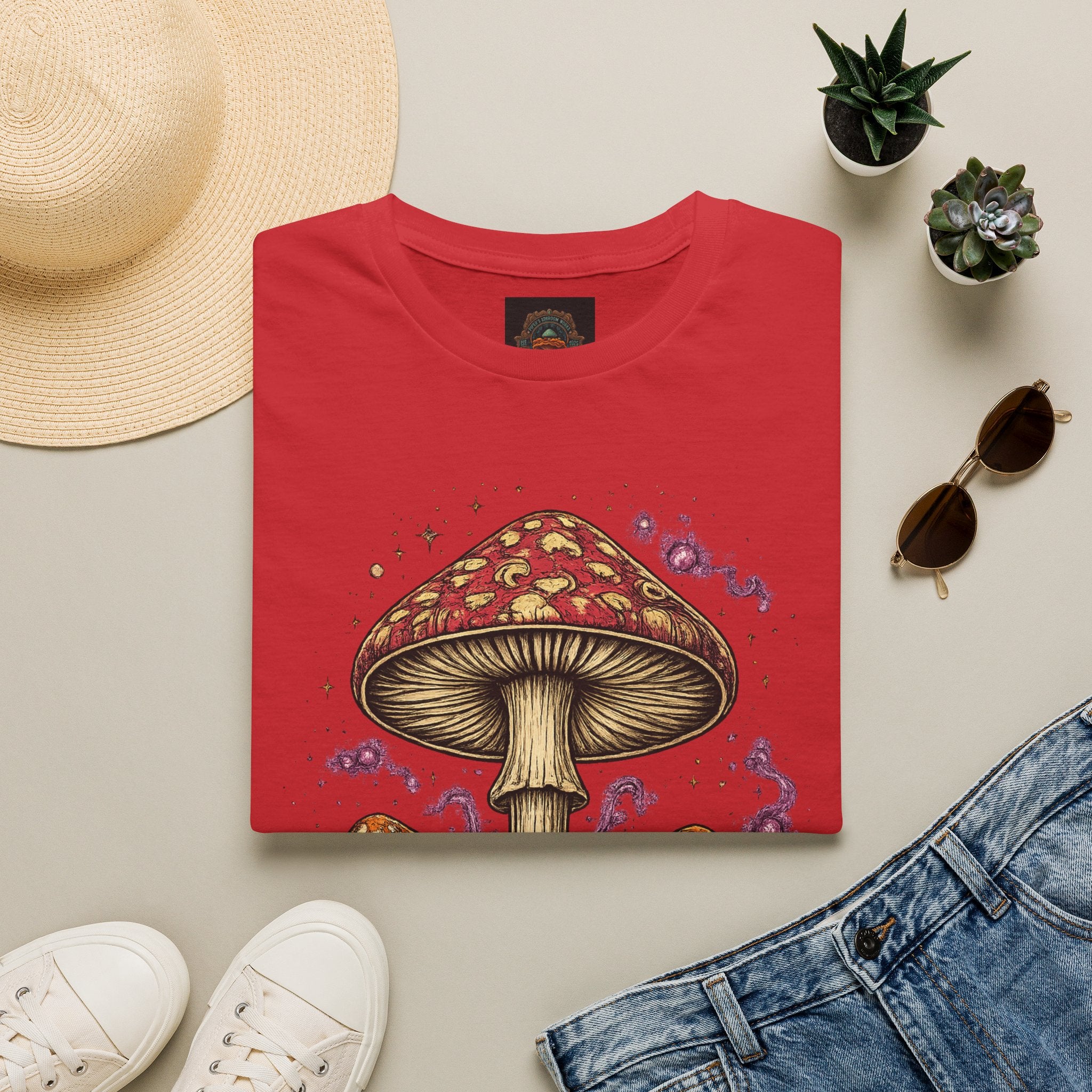 Psychedelic Mushroom Graphic T-Shirt — Red Amanita Illustration