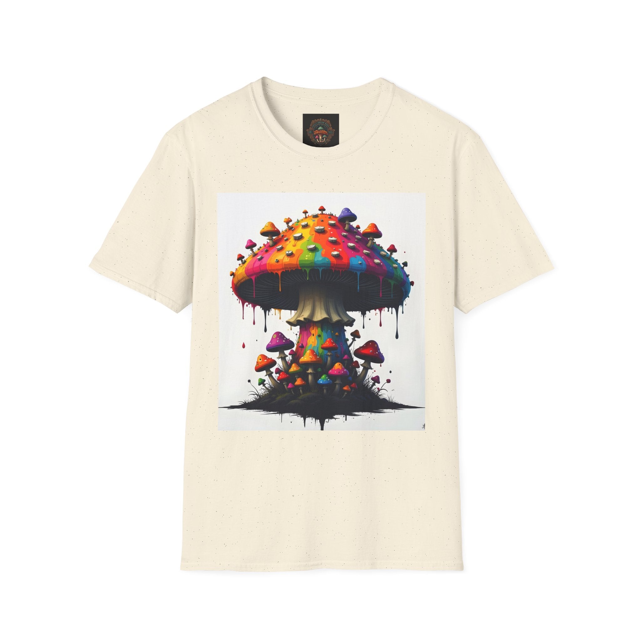 Piper's Shroom Works T-Shirt — Rainbow Drip Mushroom Graphic Tee