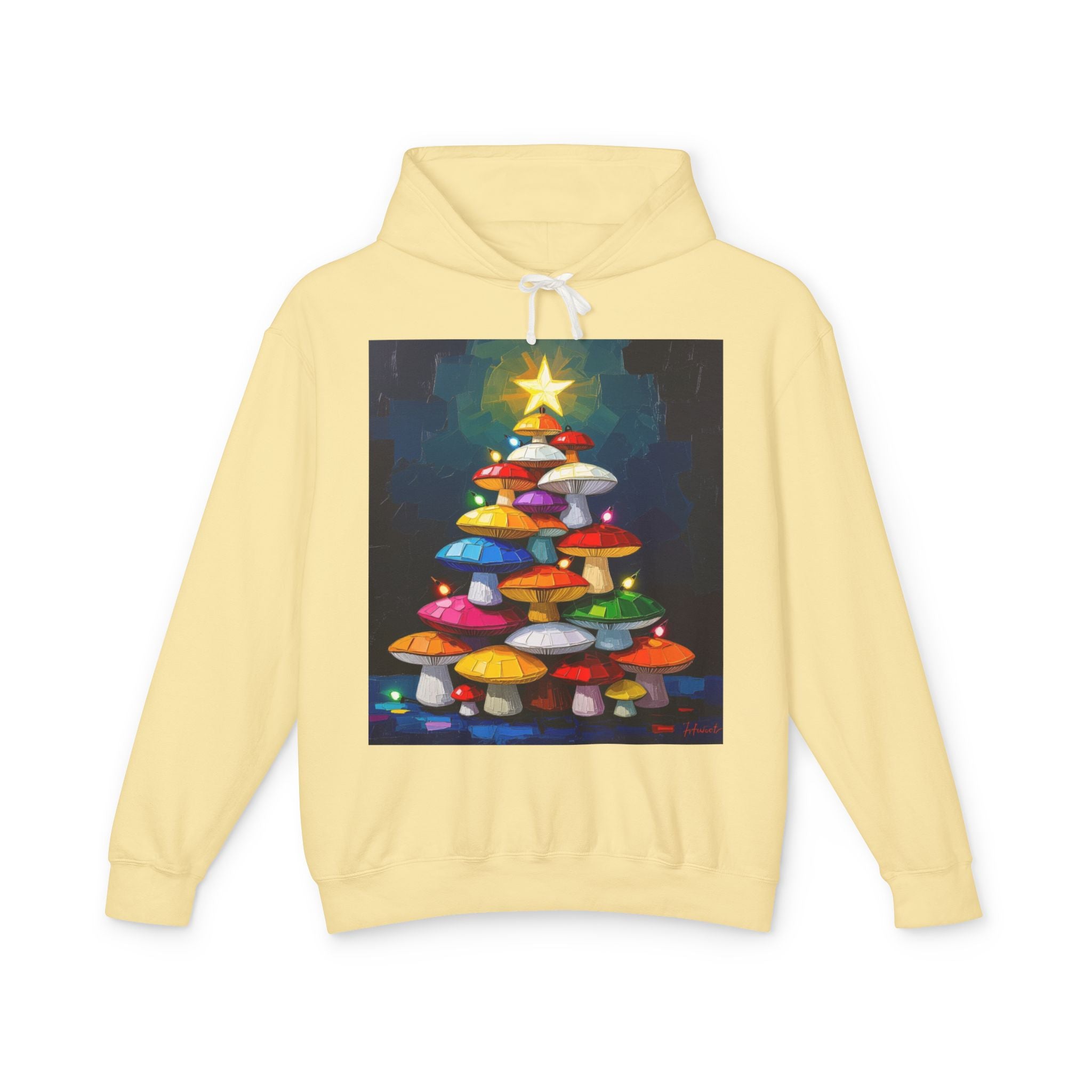 Mushroom Christmas Tree Hoodie — "Happy Shroom Forager" Holiday Pullover