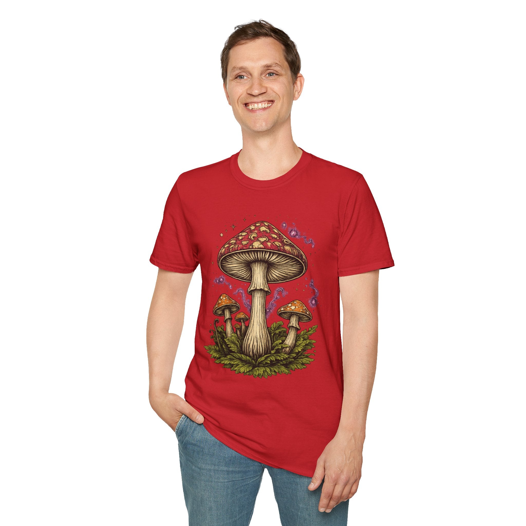 Psychedelic Mushroom Graphic T-Shirt — Red Amanita Illustration