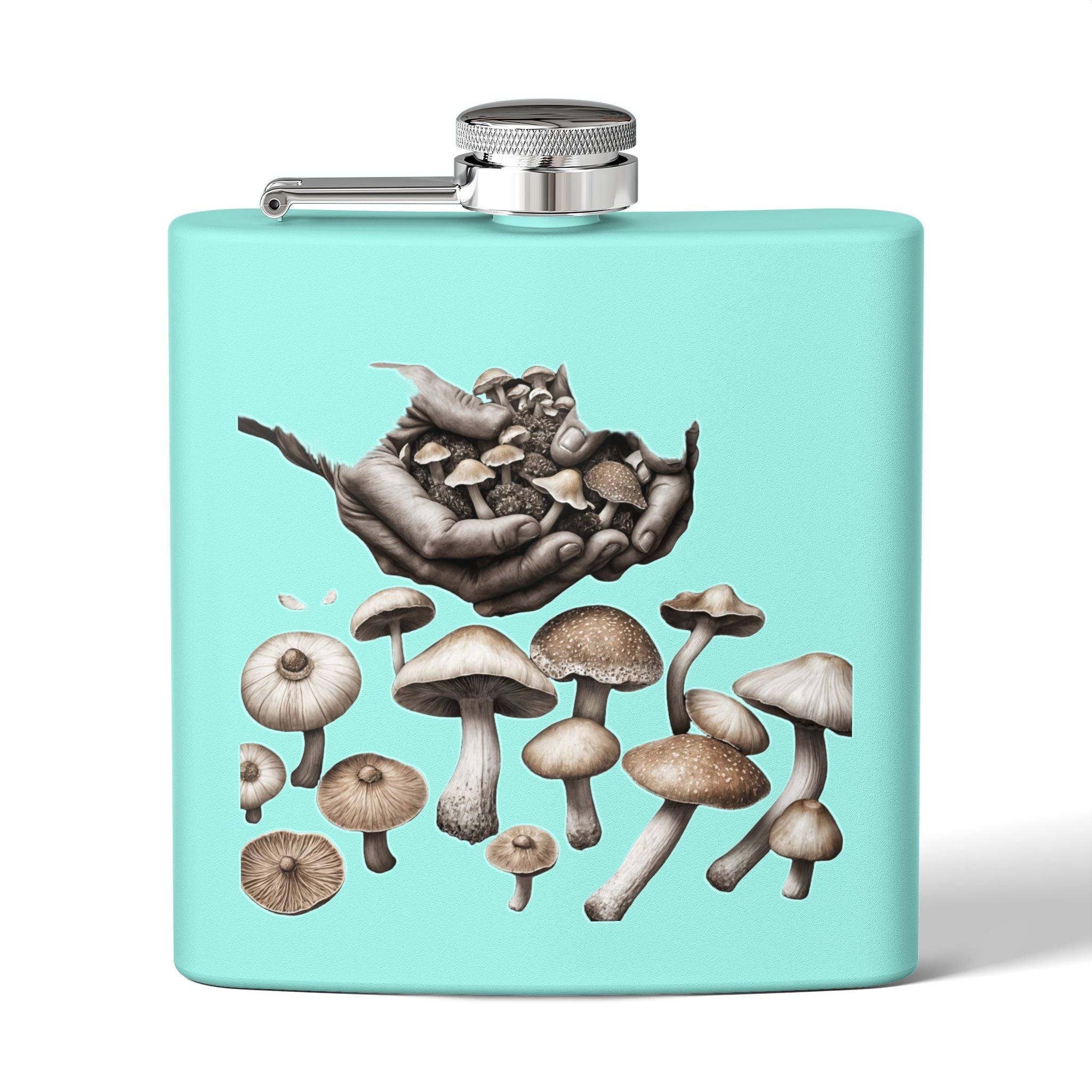 🍄 Hands of the Harvest Flask – Hold the Magic of Nature 🤲 Stainless Steel Flask, 6oz