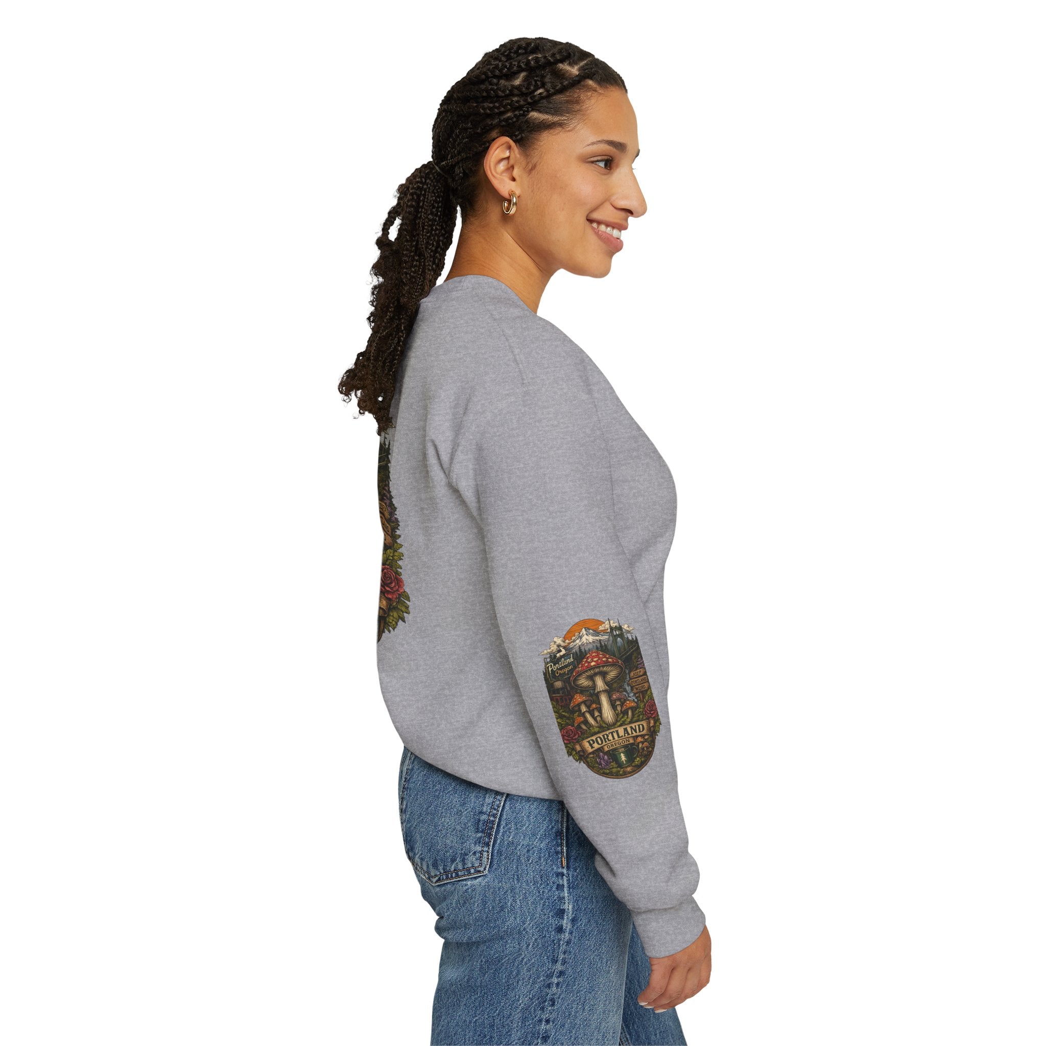 Mushroom Crewneck Sweatshirt — Portland Vintage Psychedelic Fungi Graphic