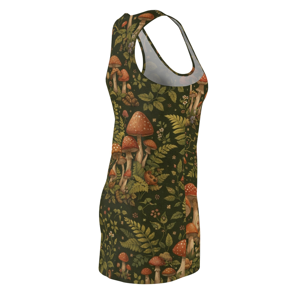 Mushroom Forest Racerback Dress — Botanical Fungi Print
