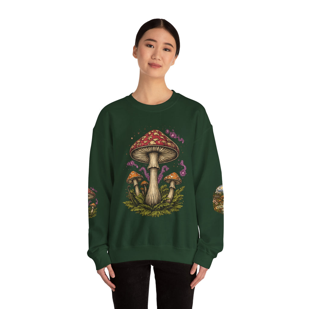 Mushroom Vancouver Crewneck Sweatshirt — Scenic Pacific Northwest Fungi Design