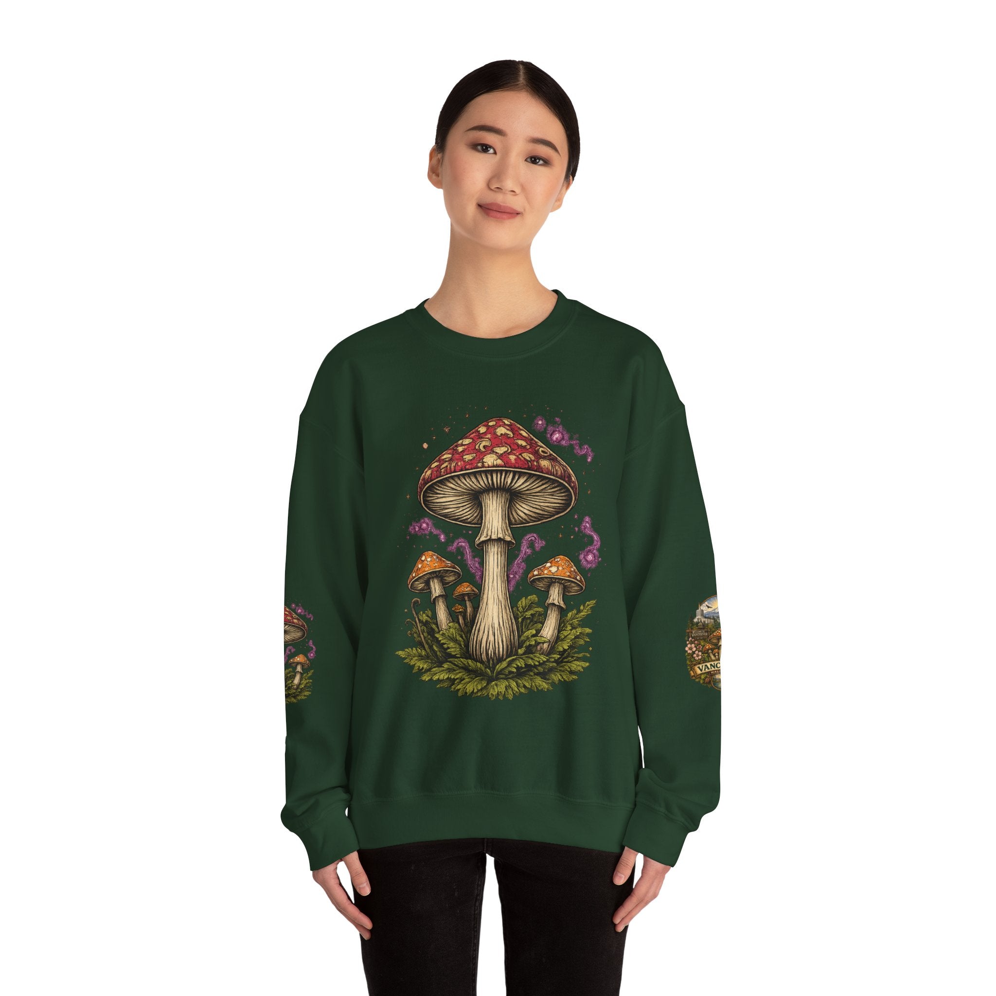 Mushroom Vancouver Crewneck Sweatshirt — Scenic Pacific Northwest Fungi Design