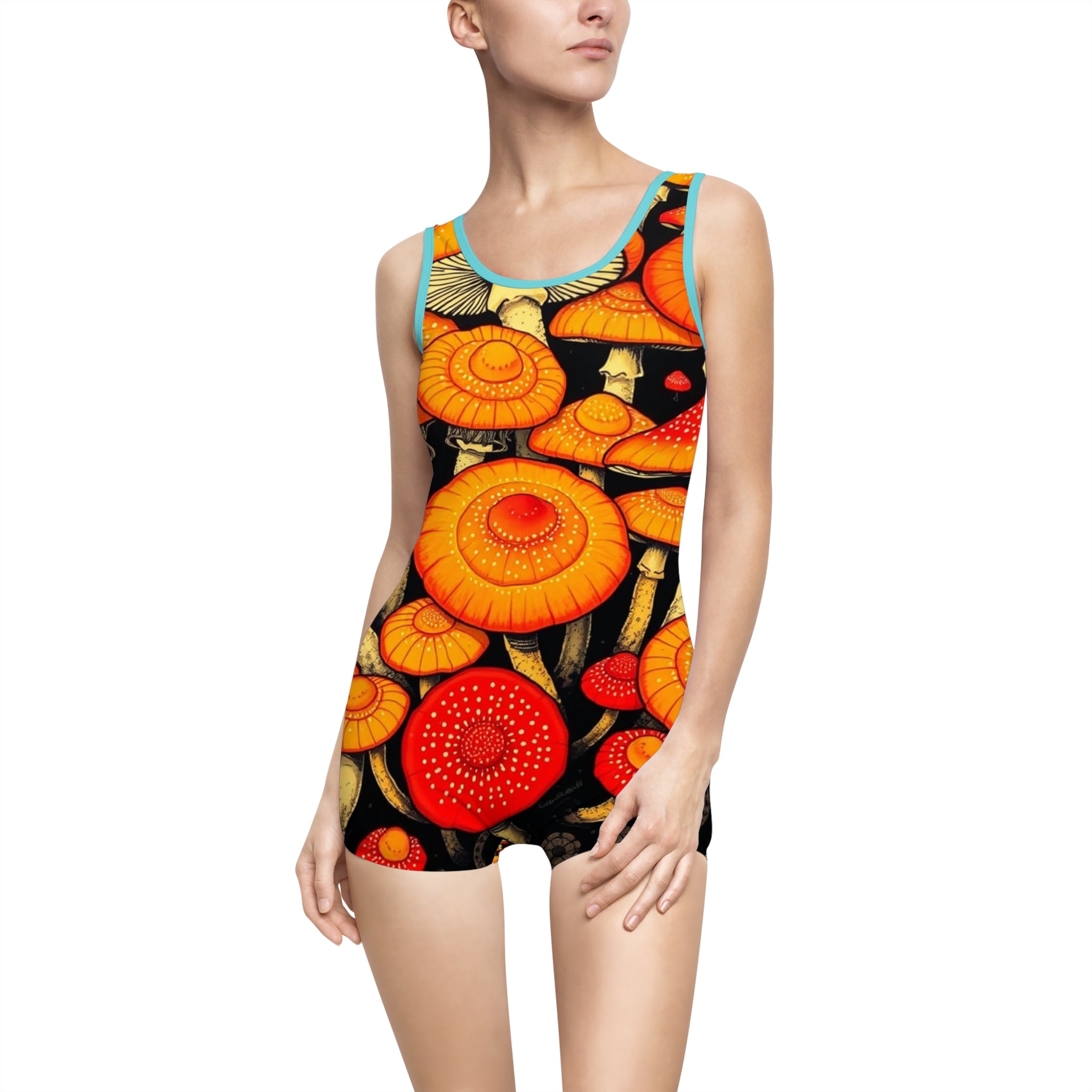 Women's Vintage Mushroom Print Swimsuit, Retro Pool Party, Summer Beachwear