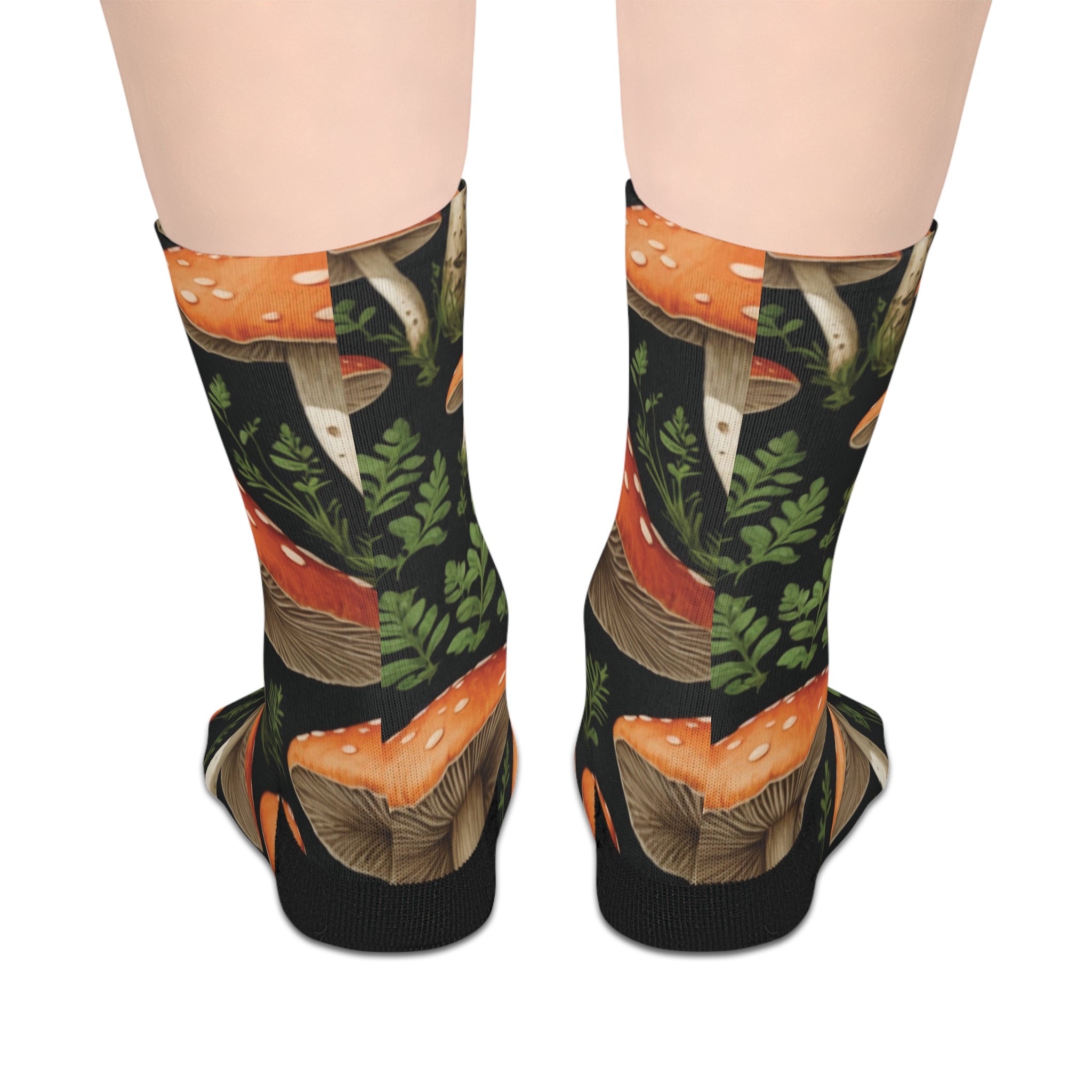 Mushroom Forest Mid-Length Socks — Autumn Toadstool Crew Socks