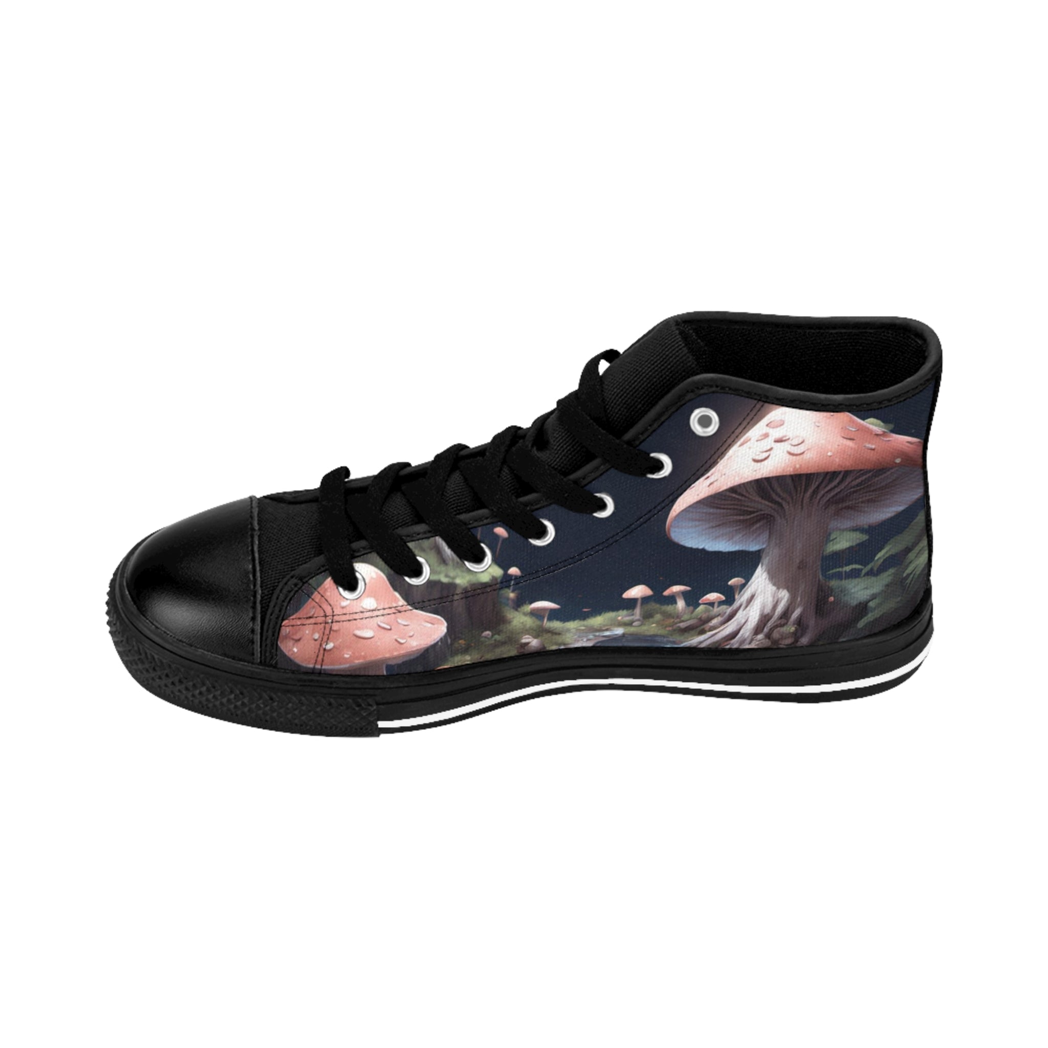 Mushroom Forest High-Top Sneakers — Women's Fantasy Nature Canvas Shoes