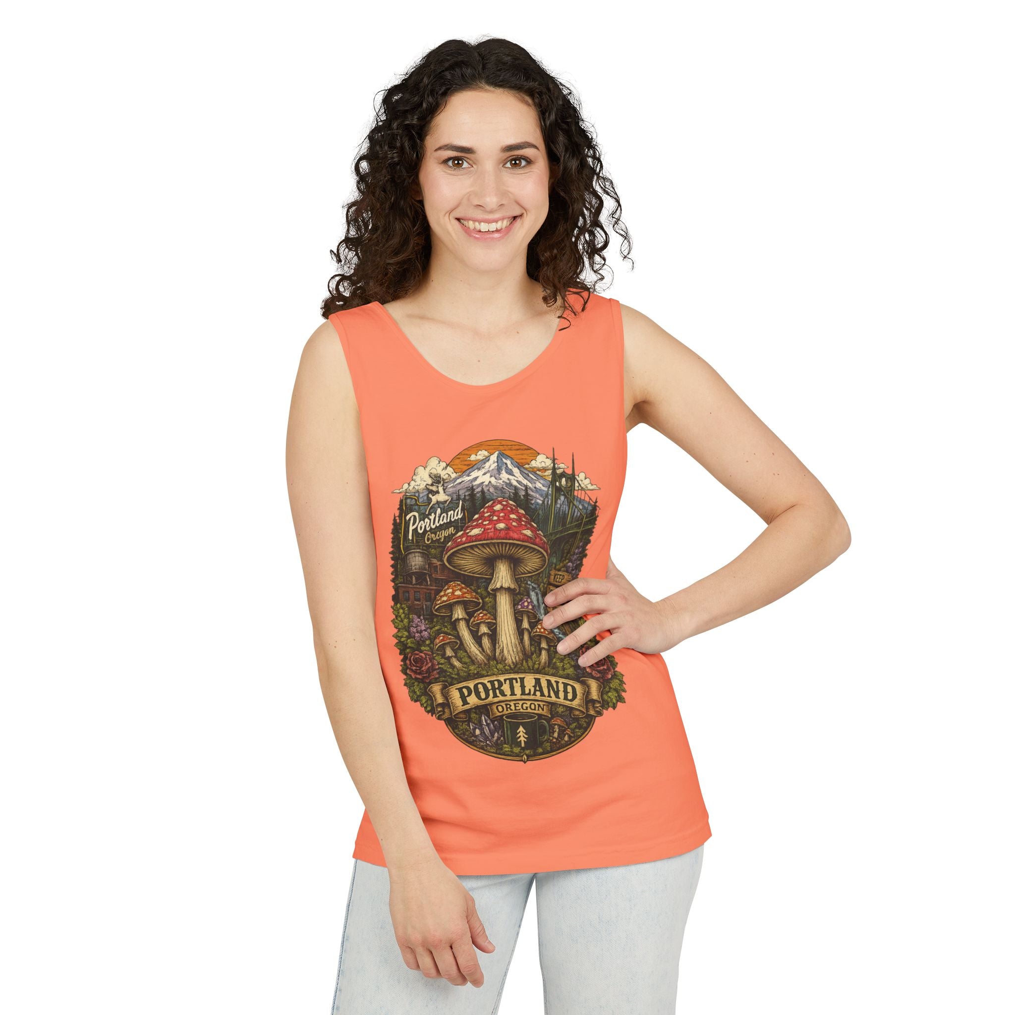 Portland Mushroom Tank Top — Vintage Forest Travel Graphic