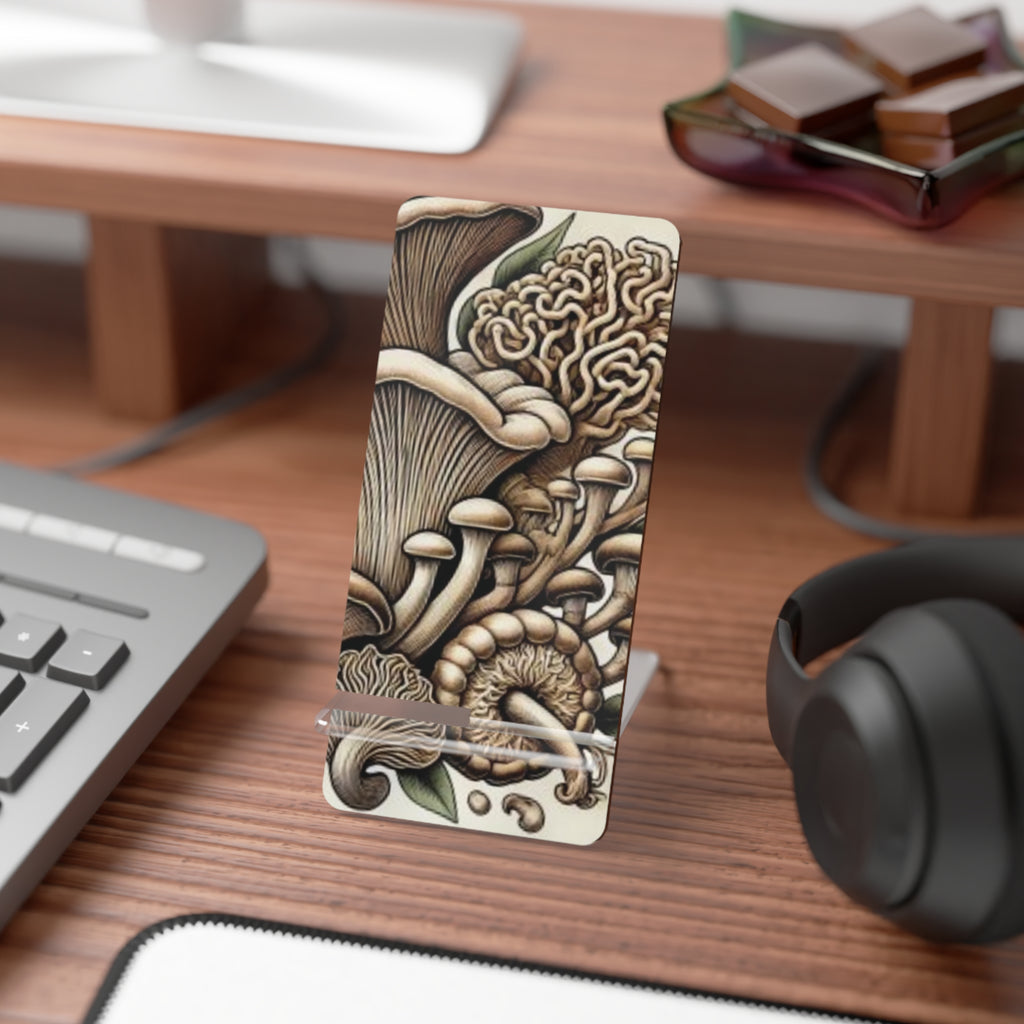 Phone Stand: Mushroom Art Phone Stand — Floral Fungi Mobile Display Stand