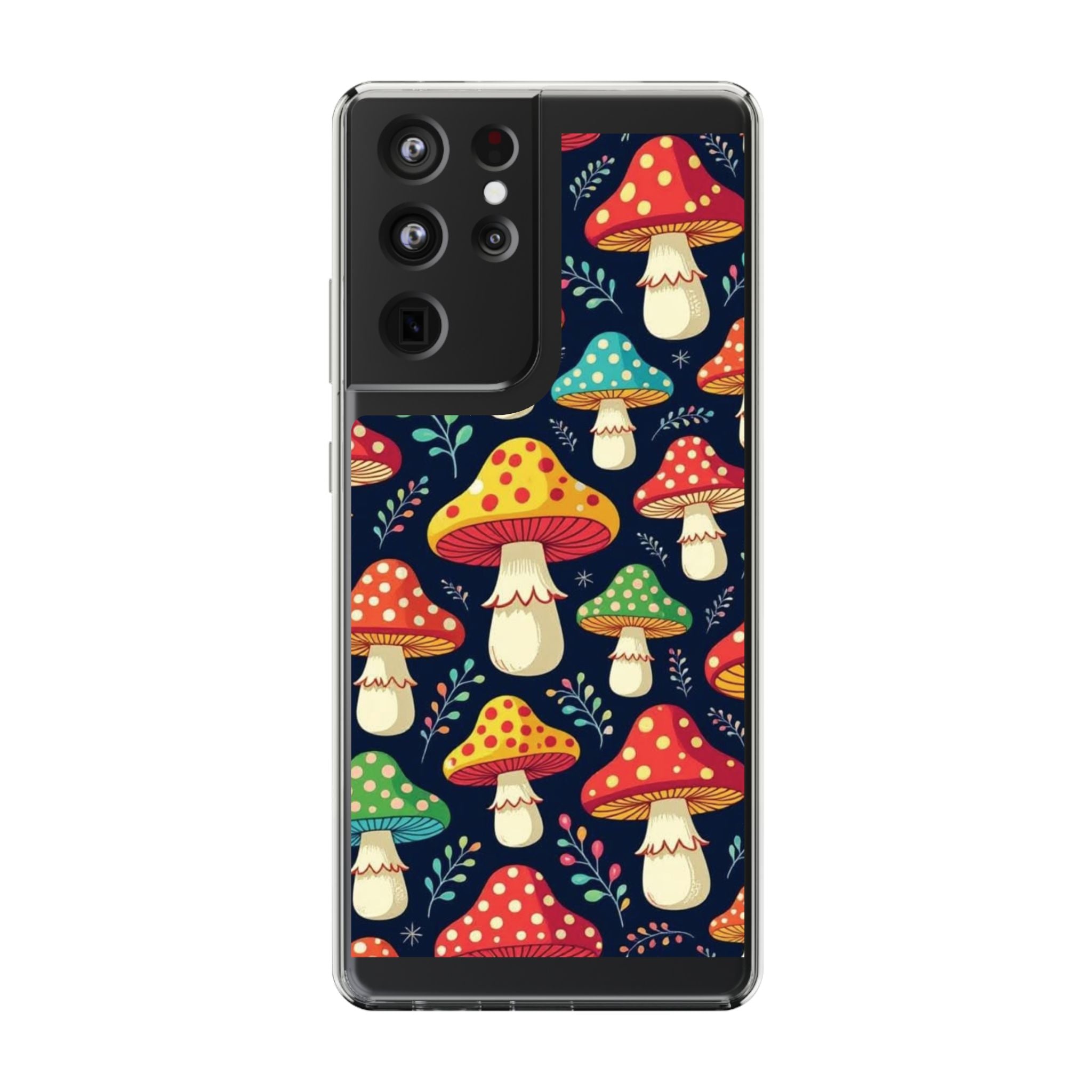 Phone Case: Mushroom Pattern Clear Phone Case — Colorful Toadstool Floral Design