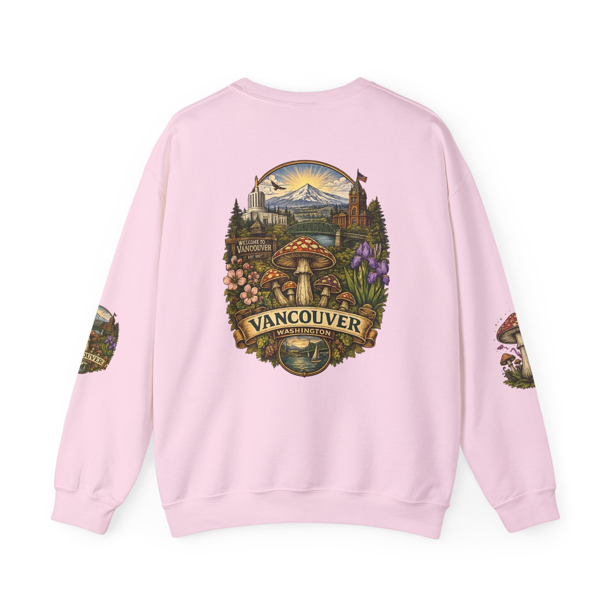 Mushroom Vancouver Crewneck Sweatshirt — Scenic Pacific Northwest Fungi Design