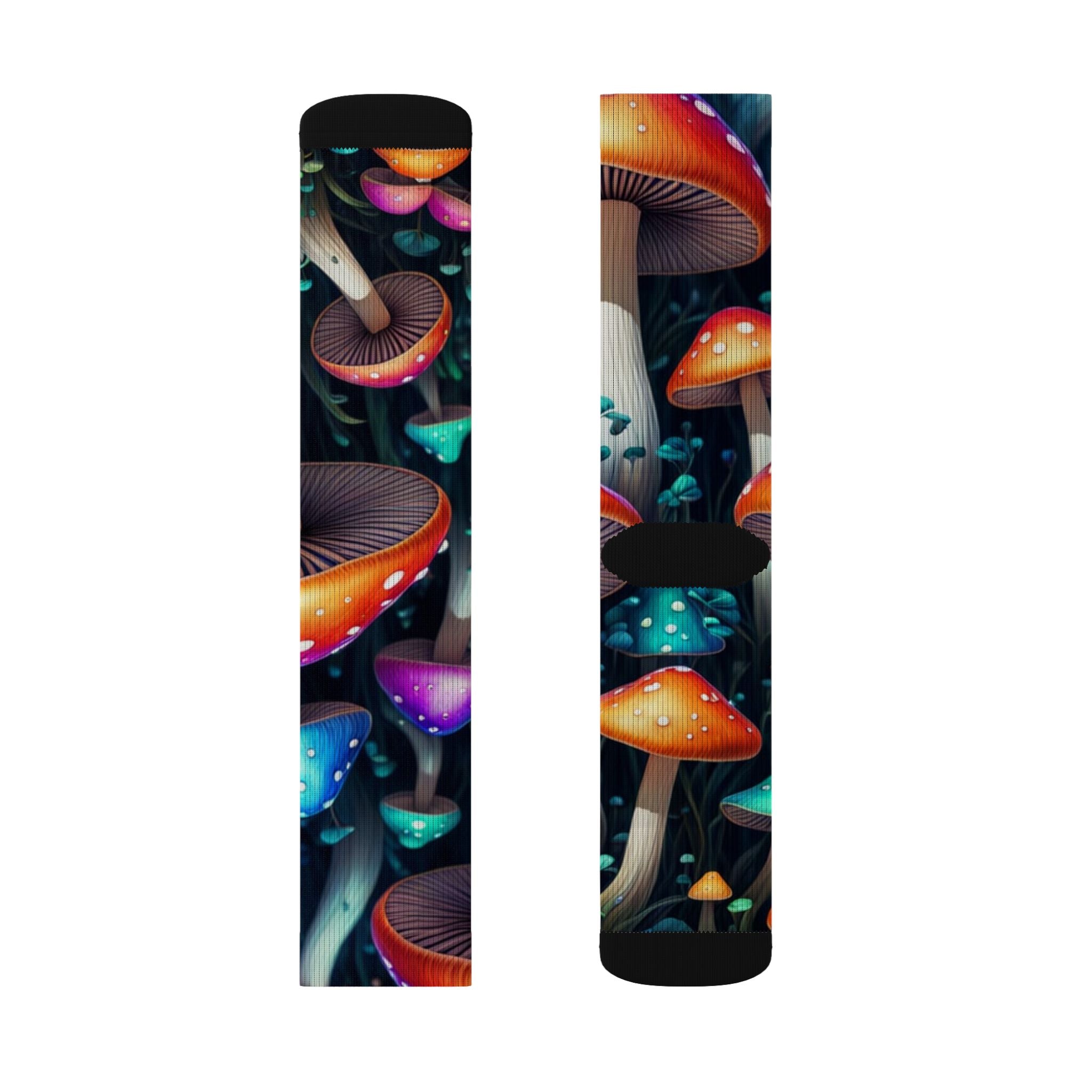 Socks: Psychedelic Mushroom Sublimation Socks — Colorful Fantasy Crew Socks