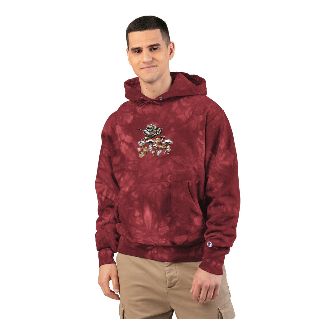 Tie-Dye Embroidered Hoodie – Floral Cluster Chest Design