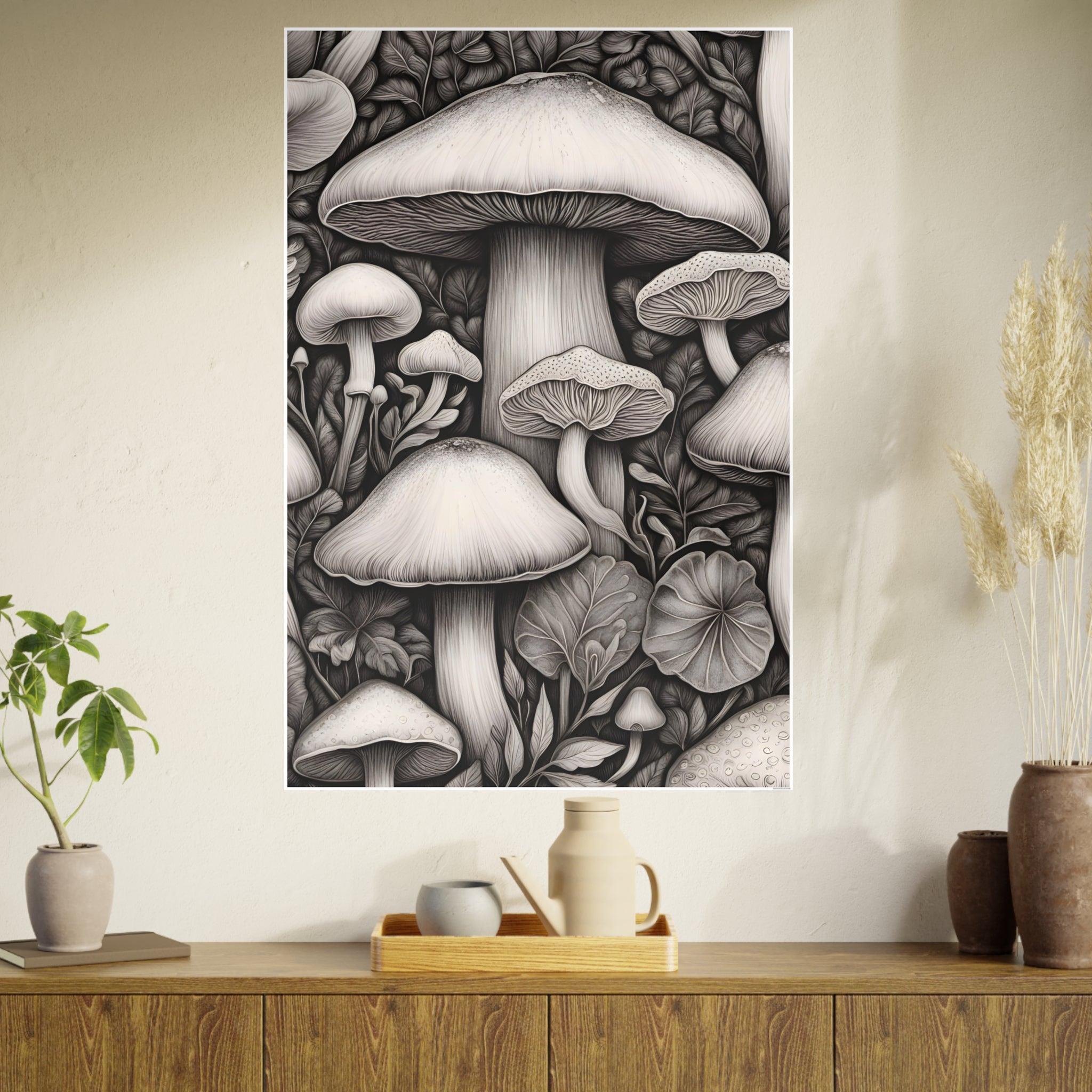 Poster: Mushroom Illustration Poster — Botanical Fungi Art Print
