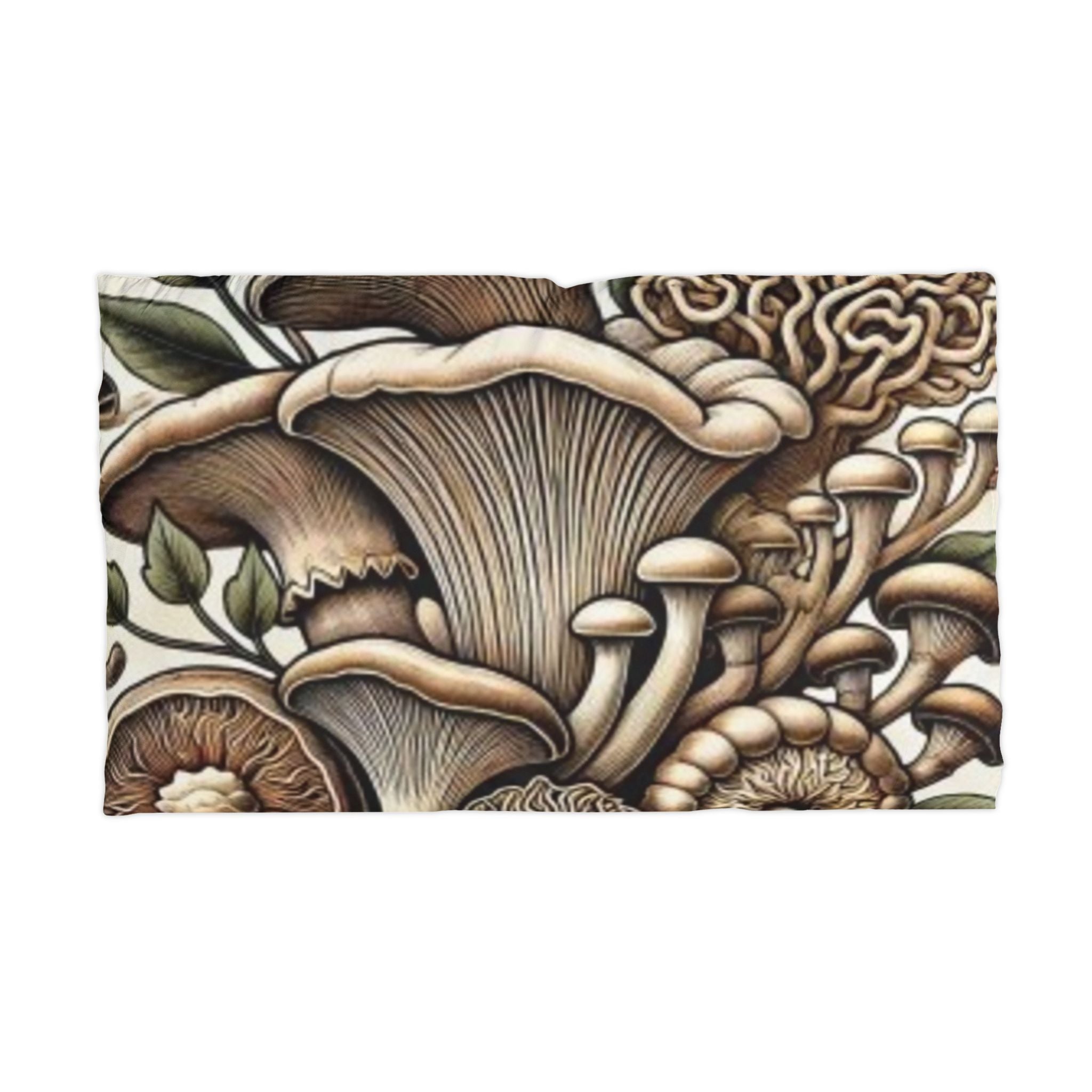Mushroom Garden Microfiber Pillowcase — Botanical Fungi Decorative Pillow Cover