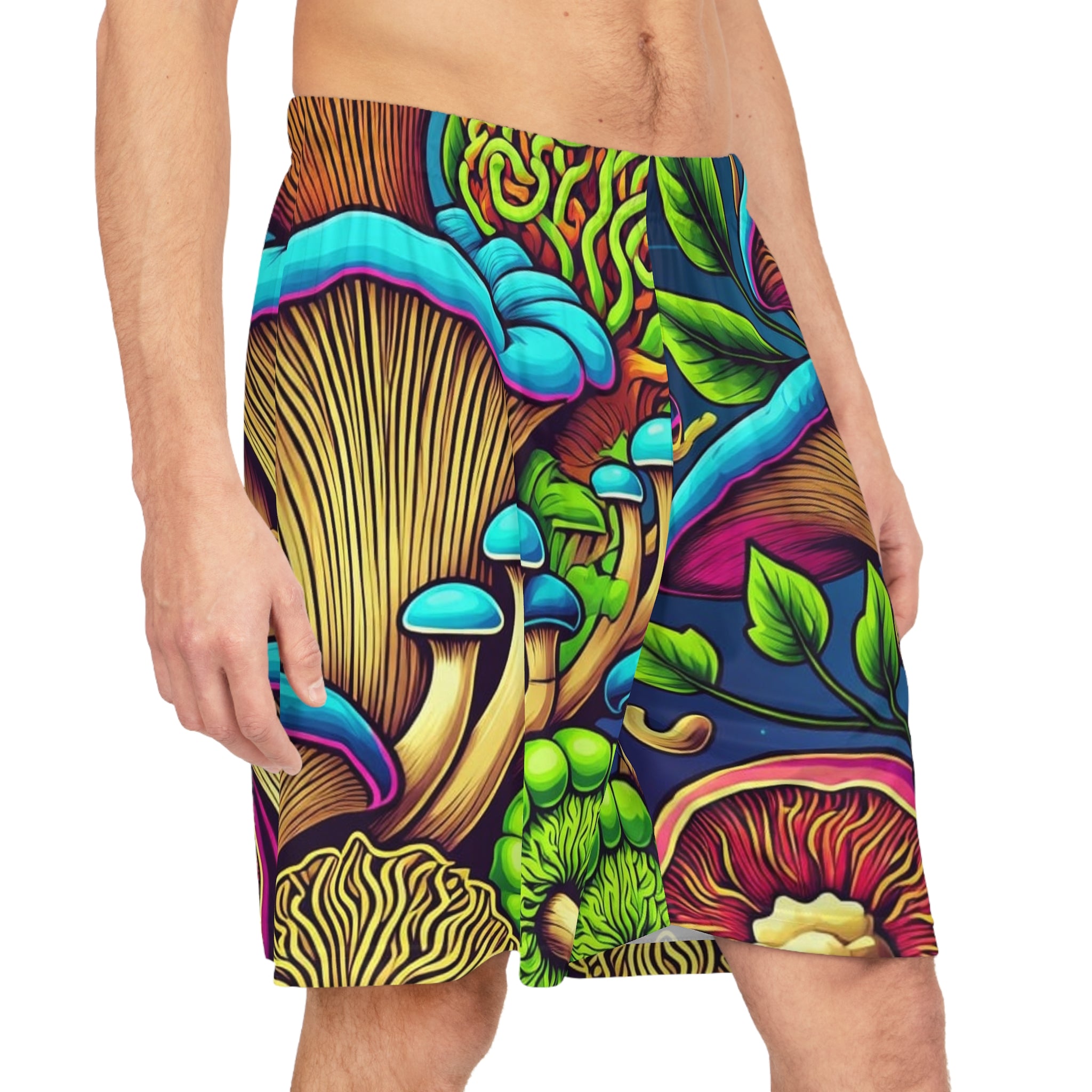 Psychedelic Mushroom Basketball Shorts — Vibrant All-Over-Print Athletic Shorts