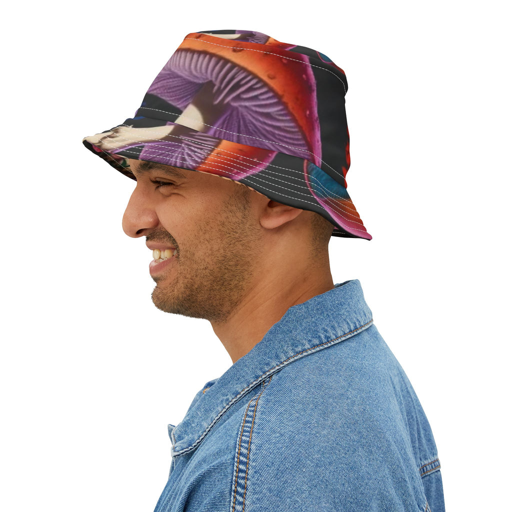 Psychedelic Mushroom Print Bucket Hat — Colorful Fungi AOP Sun Hat